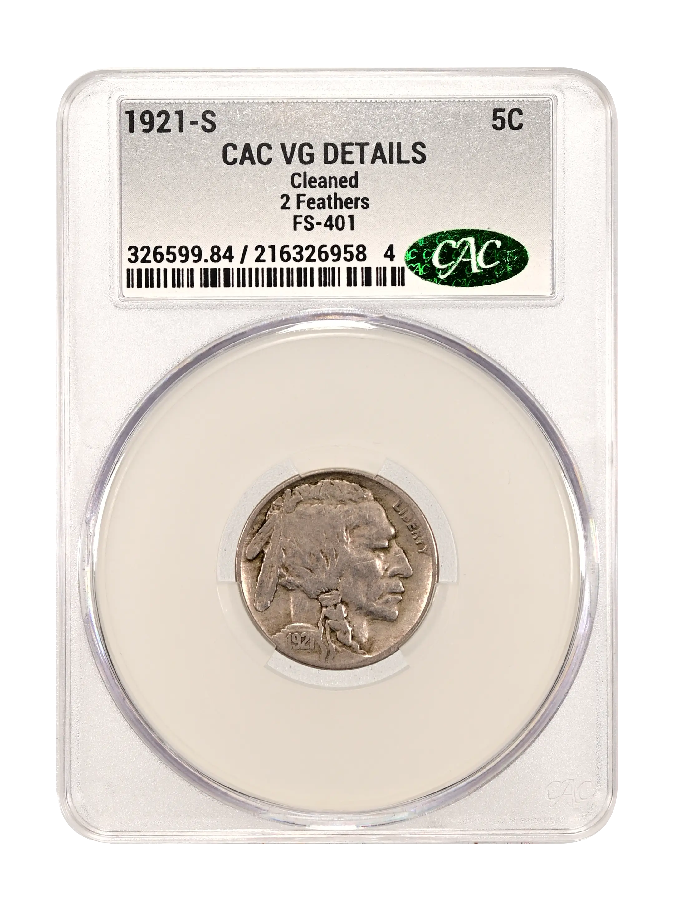 1921-S 5c 2 Feathers, FS-401 MS