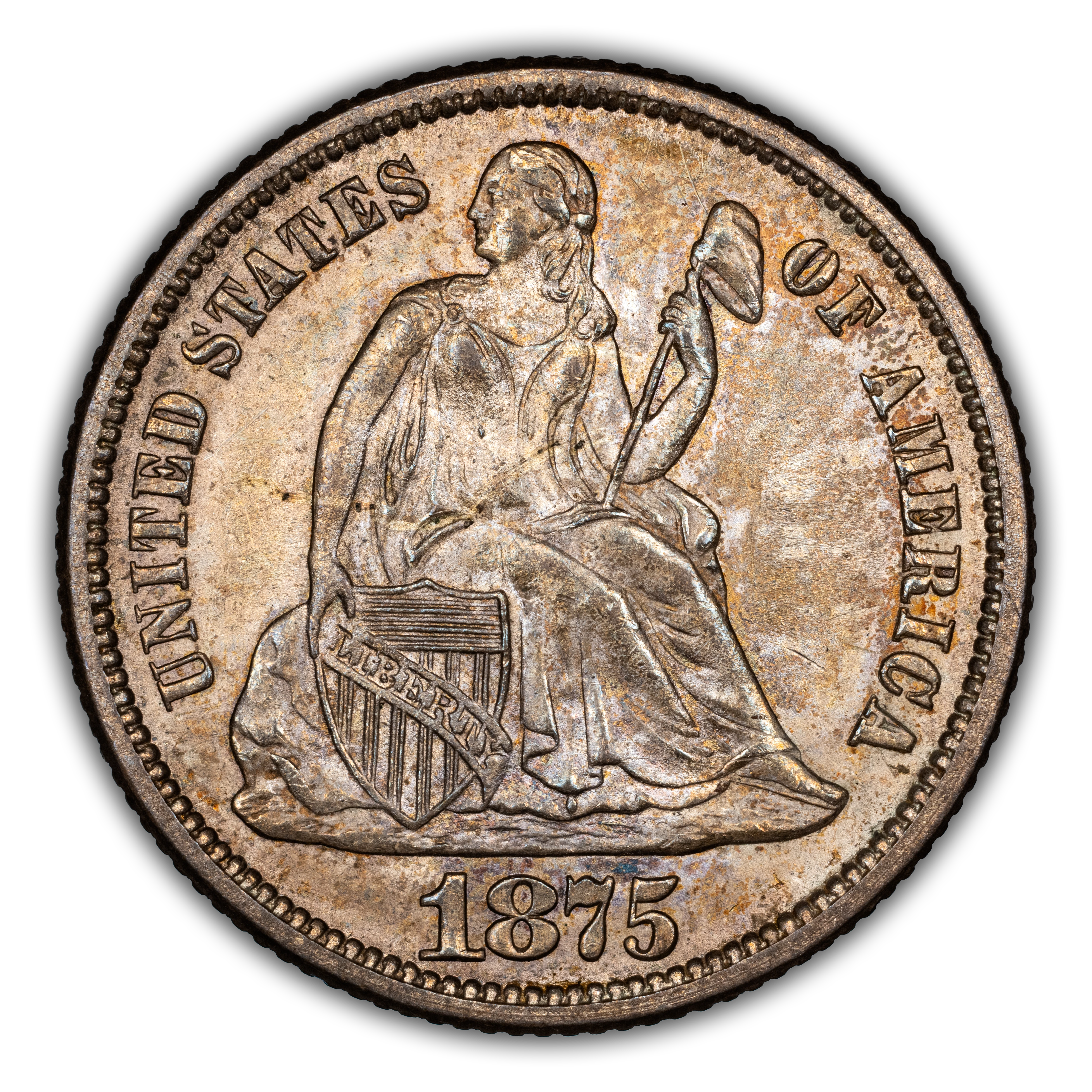 1875-CC 10c Mintmark Below Bow MS