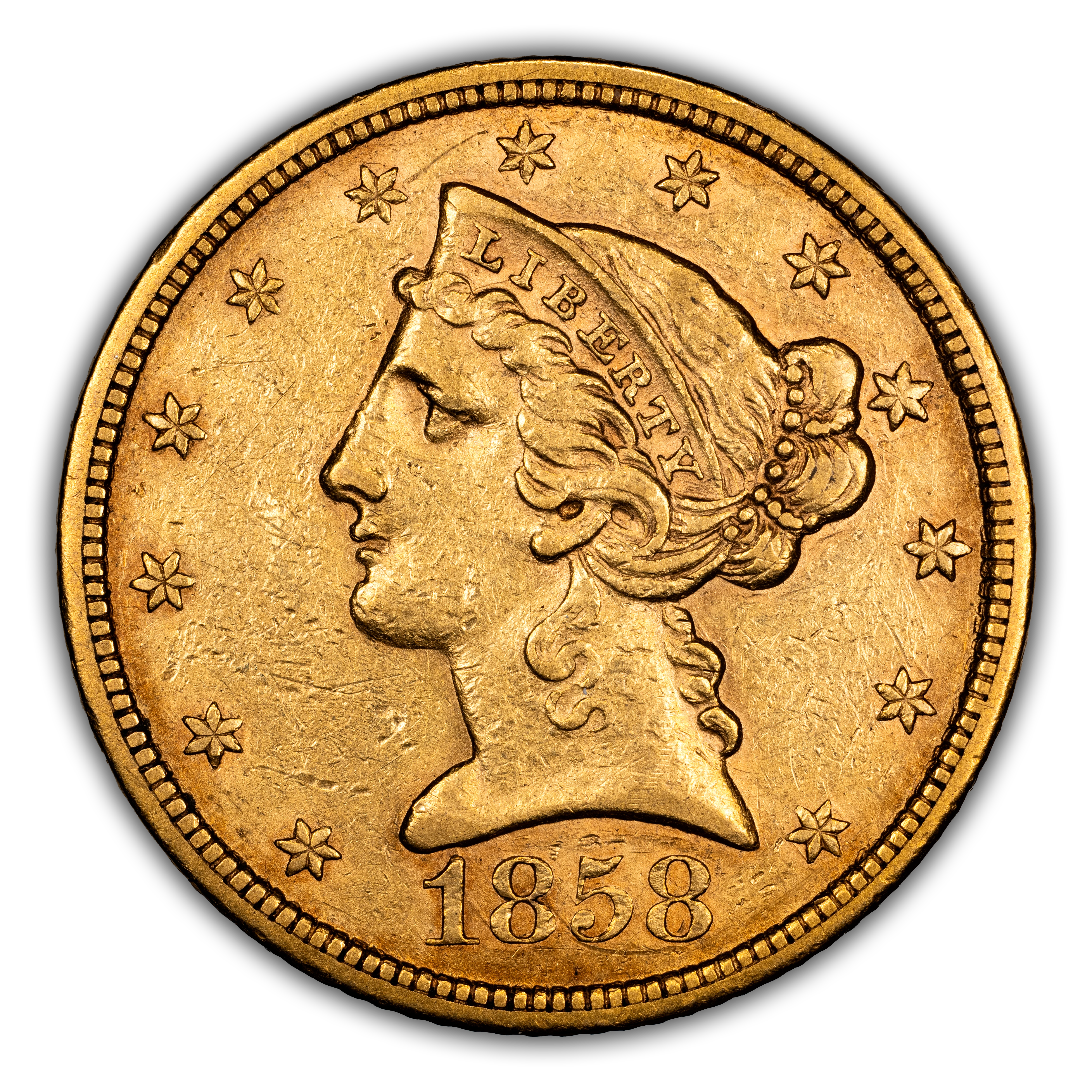 1858-S $5 MS