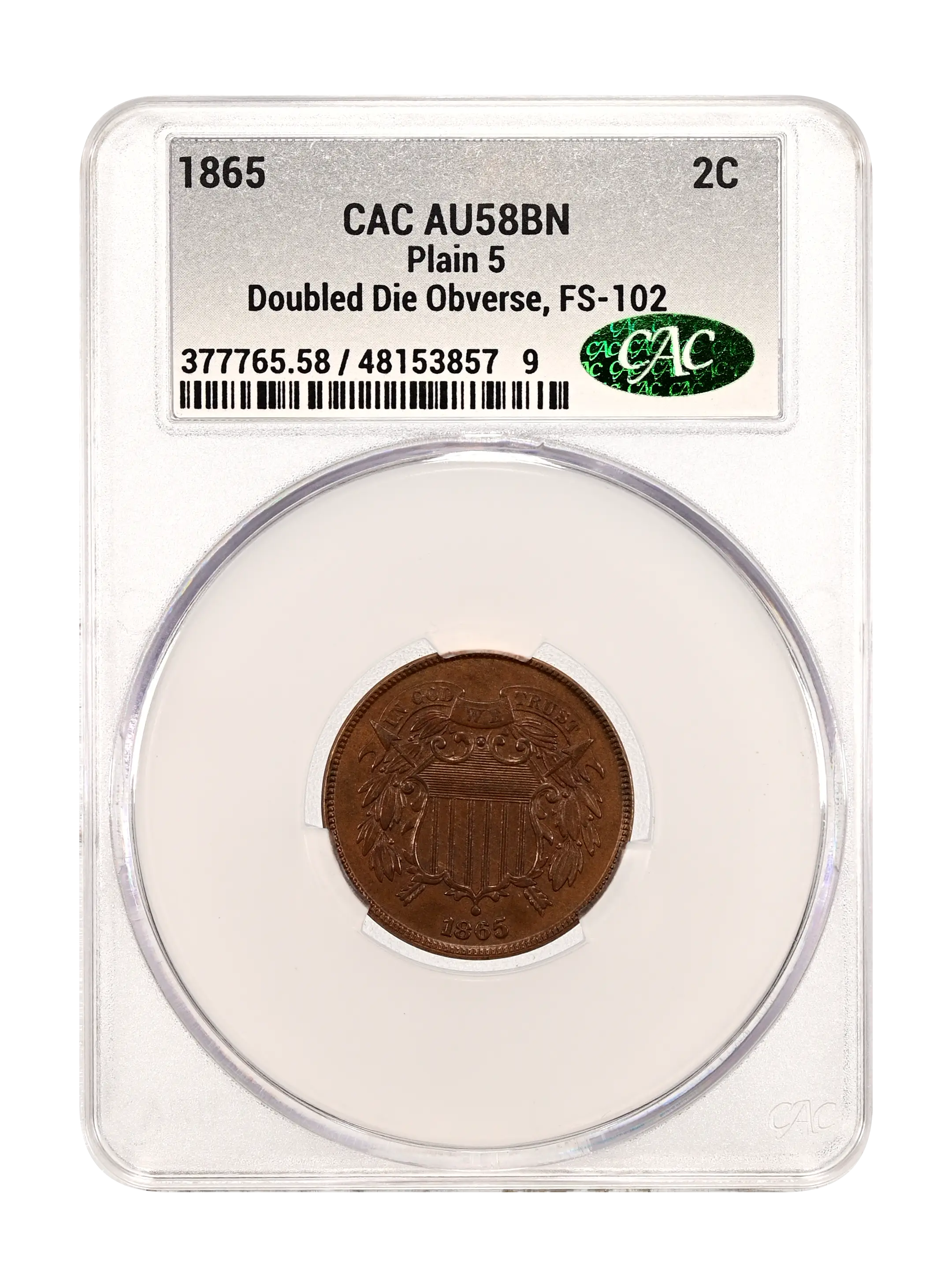 1865 2c Plain 5, DDO, FS-102 MS BN