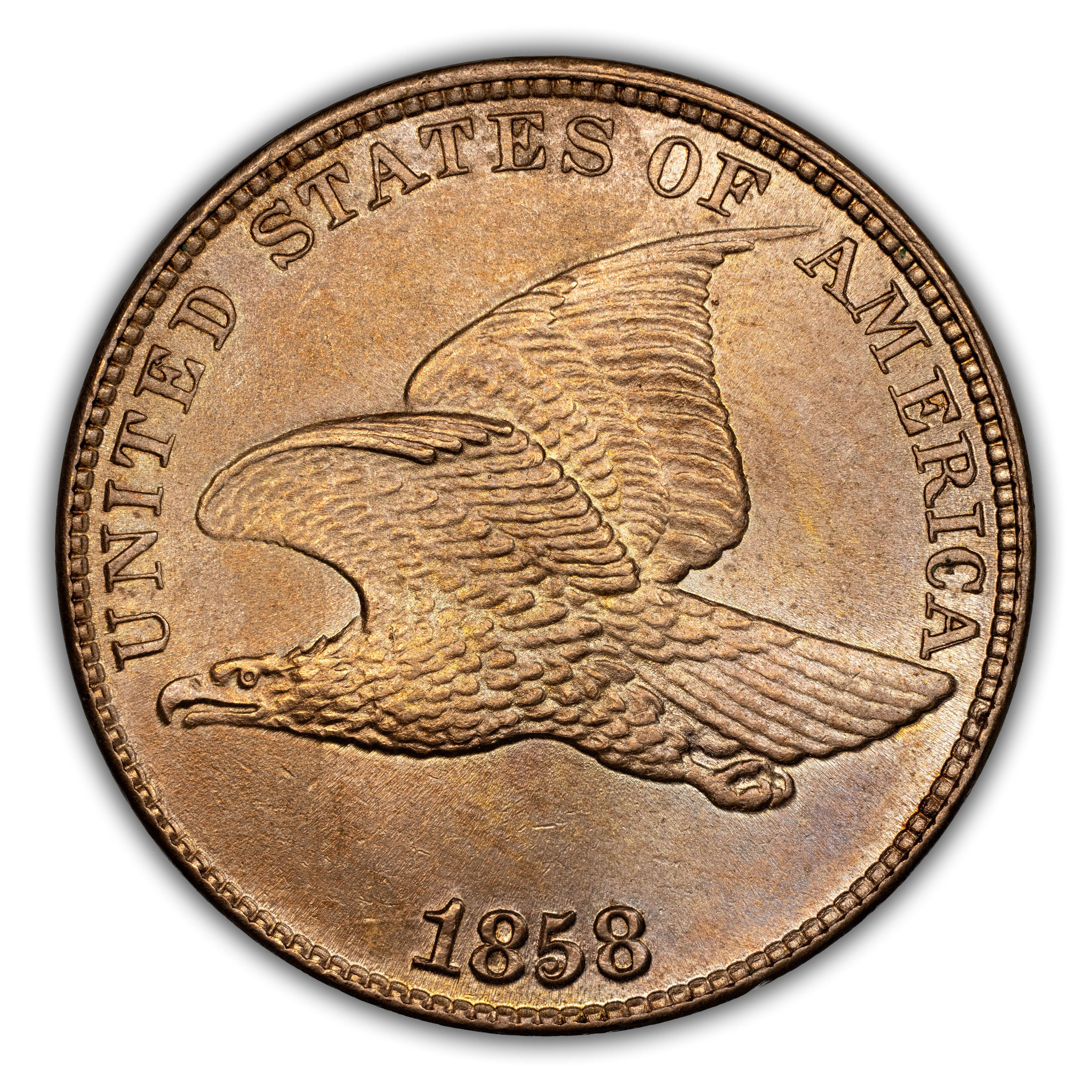 1858 1c Flying Eagle, Large Letters MS