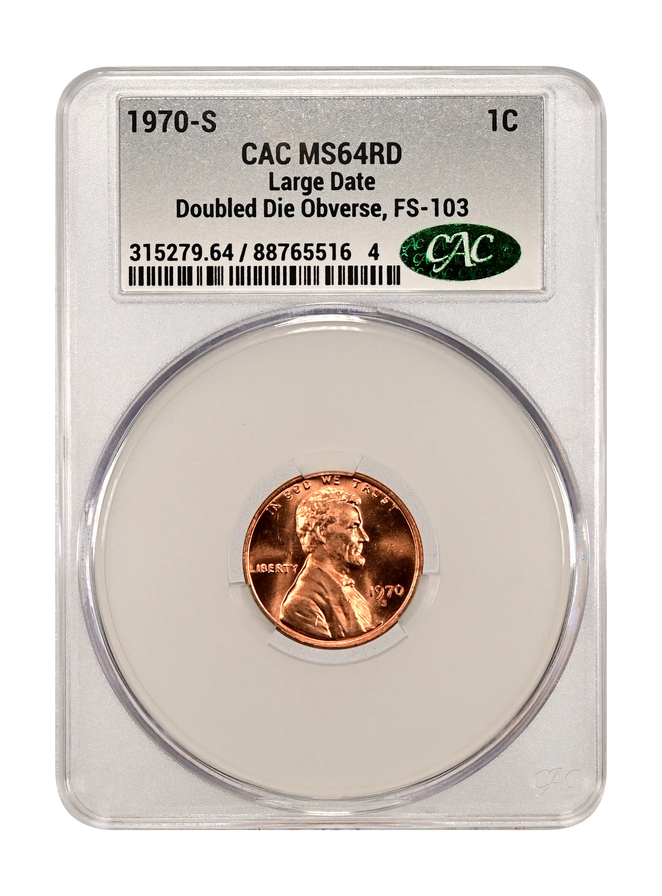 1970-S 1c Large Date, Doubled Die Obverse, FS-103 MS RD