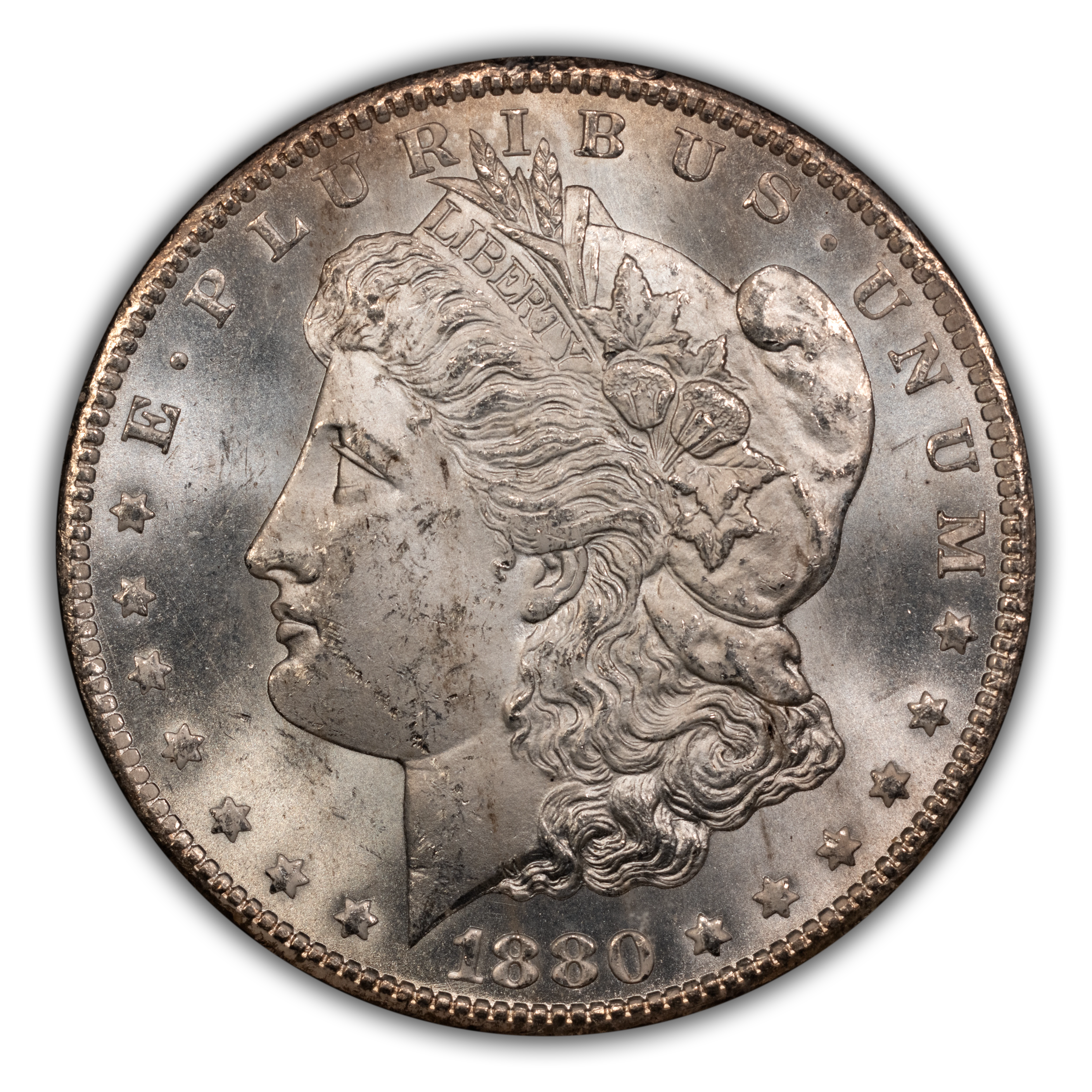 1880-CC $1 GSA Hoard, 8/7 Dash under 8, VAM-10 MS