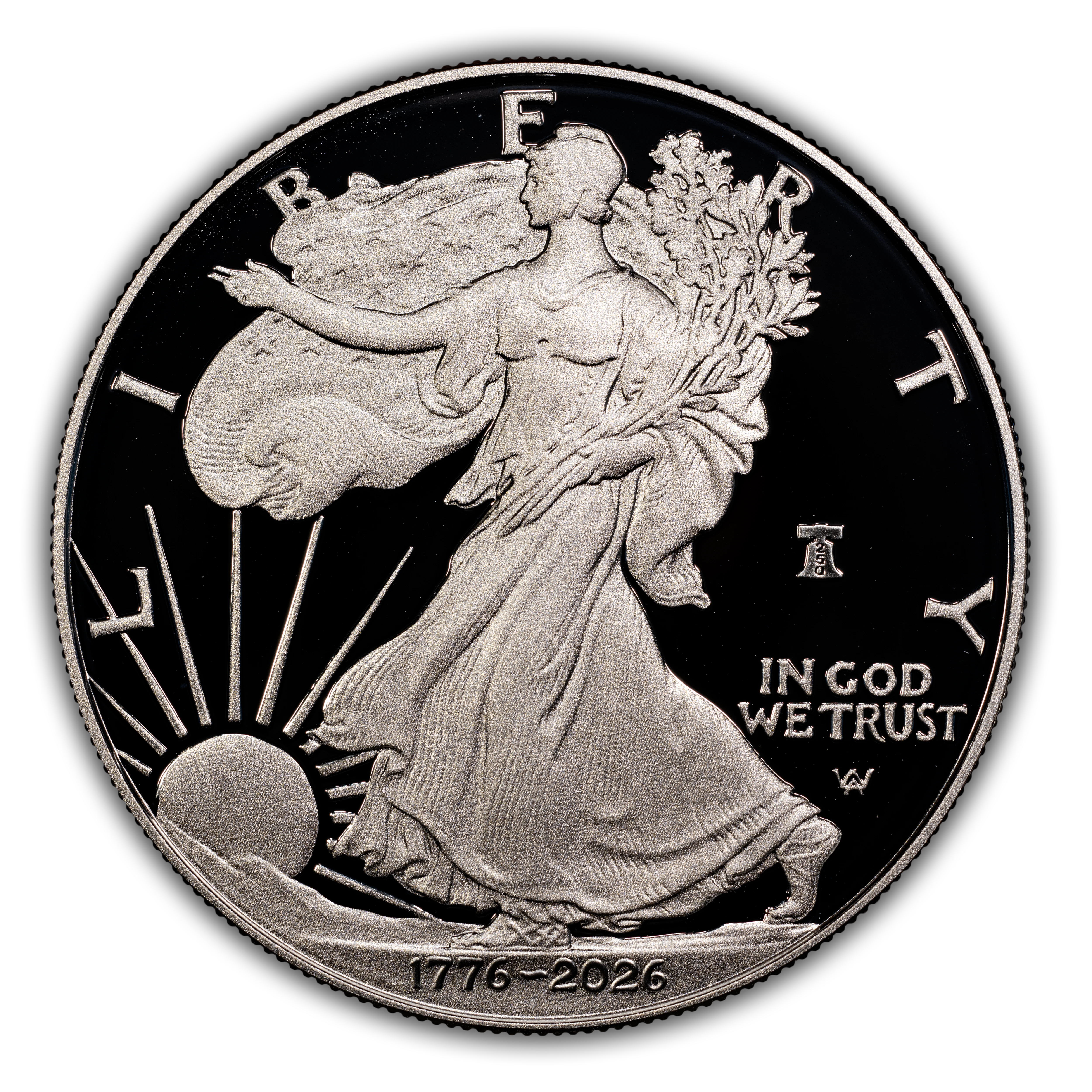 1776~2026-W $1 Silver Eagle, Liberty Bell Privy, 250th Anniversary PR DCAM