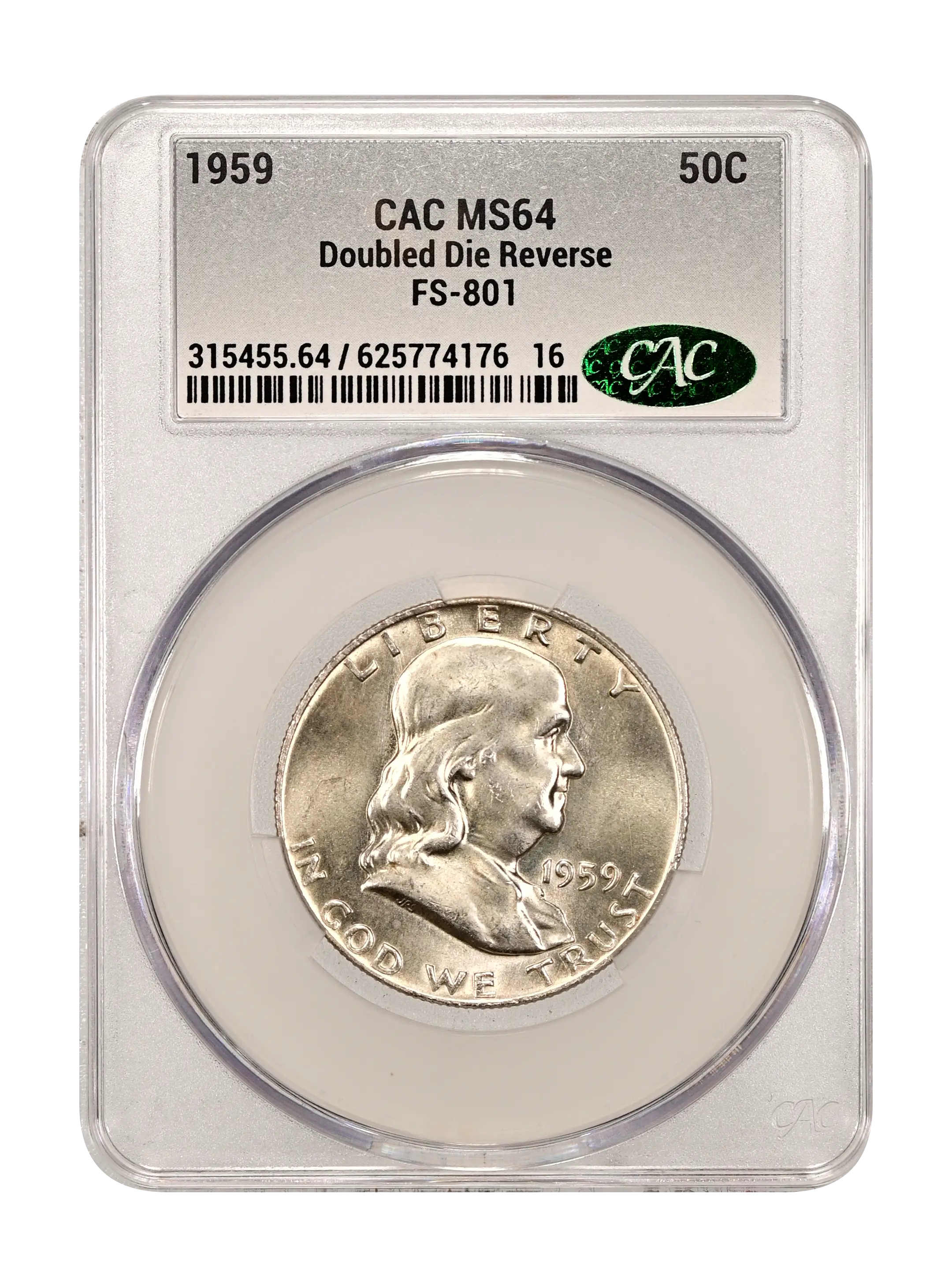 1959 50c Doubled Die Reverse, FS-801 MS
