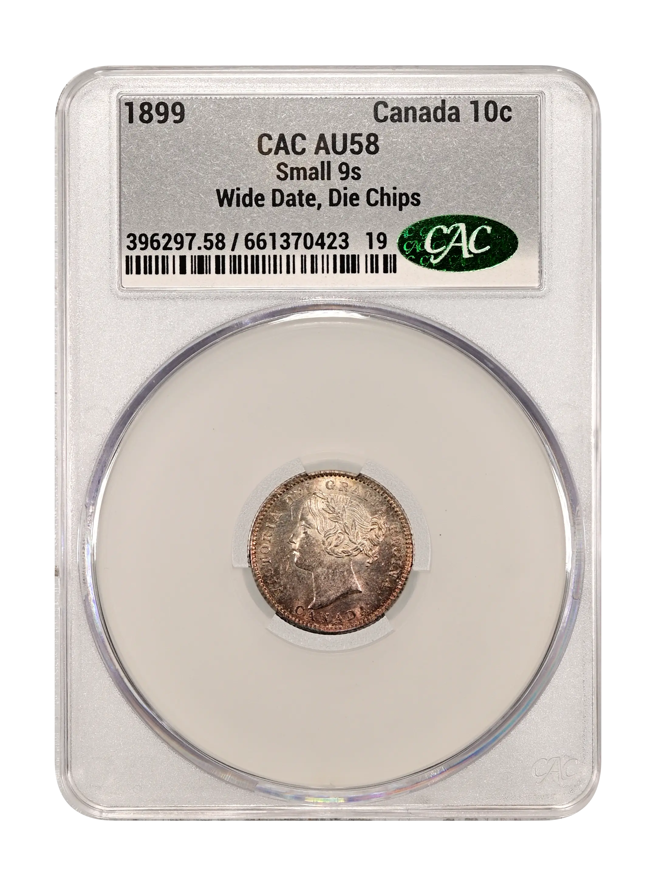 1899 10c Small 9s, Wide Date, Die Chips MS