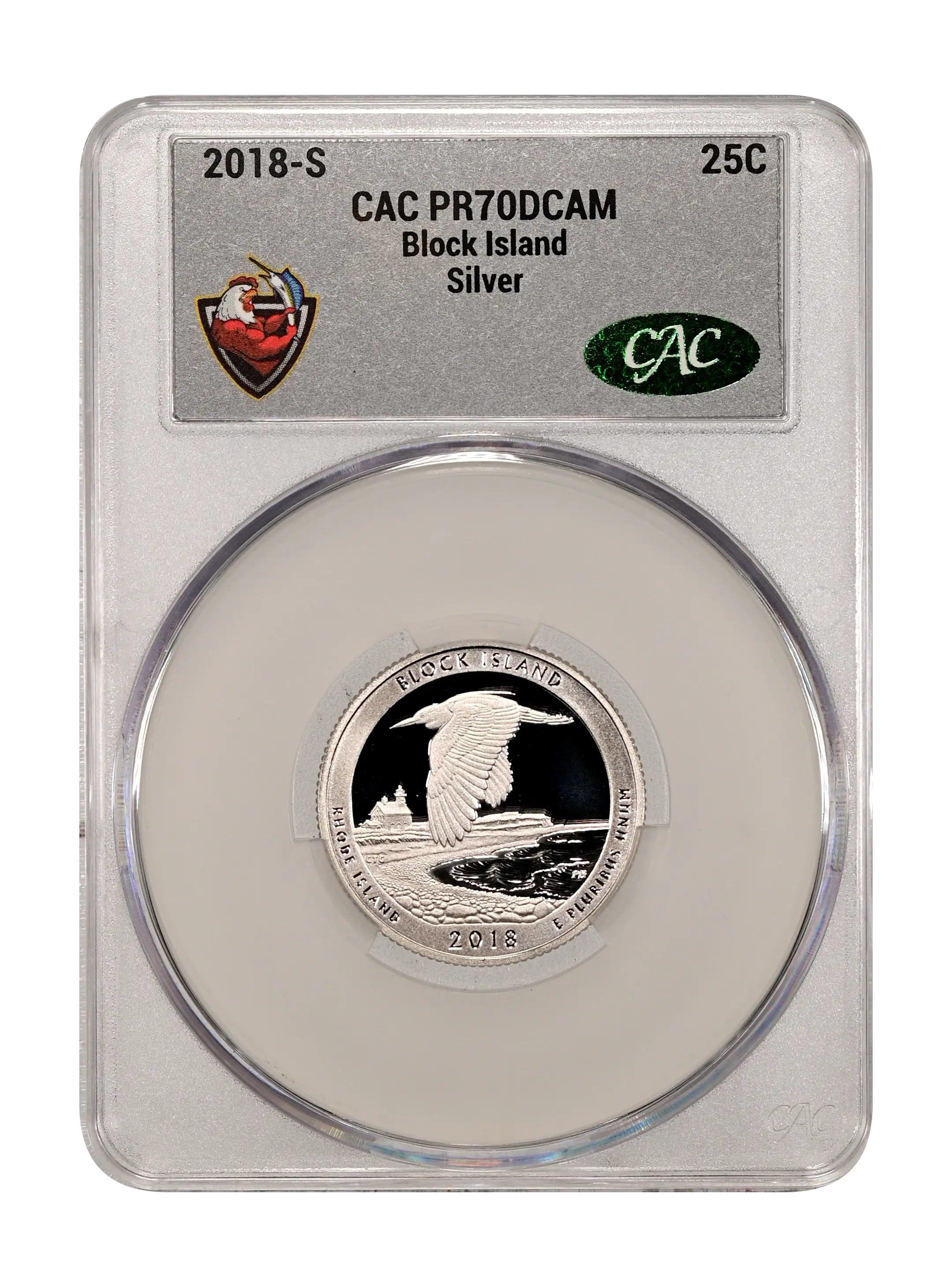 2018-S 25c Block Island, Silver PR DCAM
