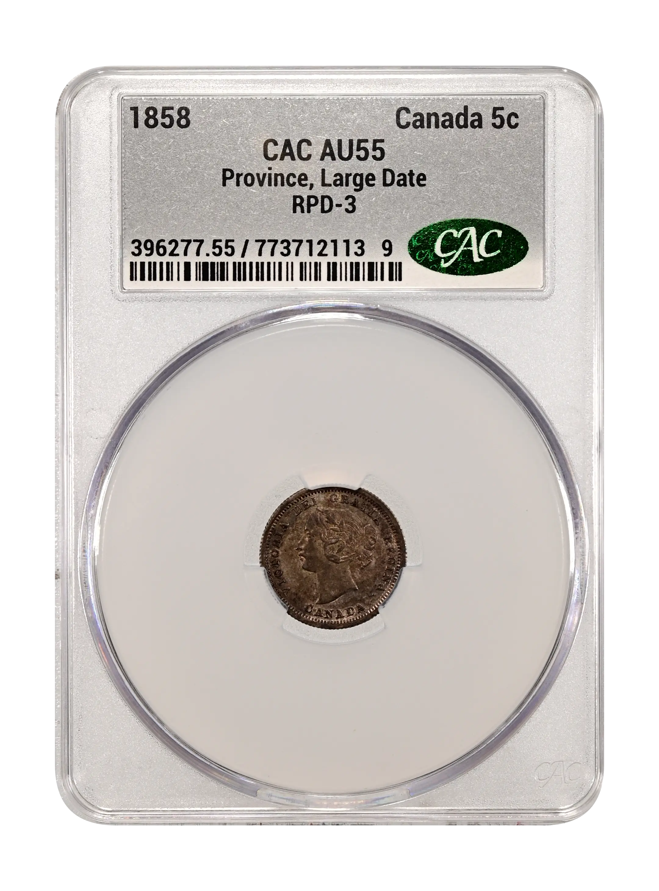1858 5c Province, Large Date, RPD-3 MS