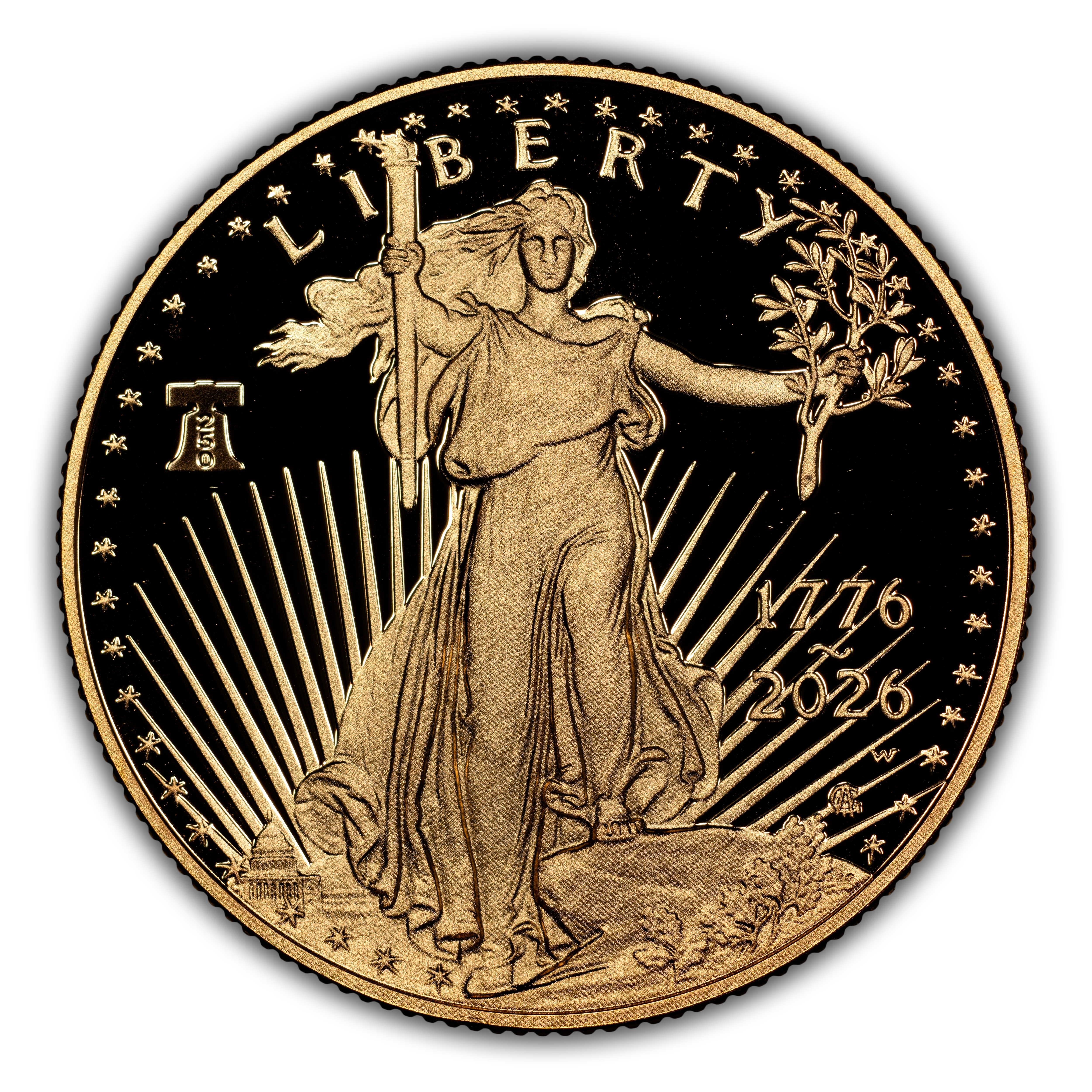 1776~2026-W $25 Gold Eagle, Liberty Bell Privy, 250th Anniversary PR DCAM