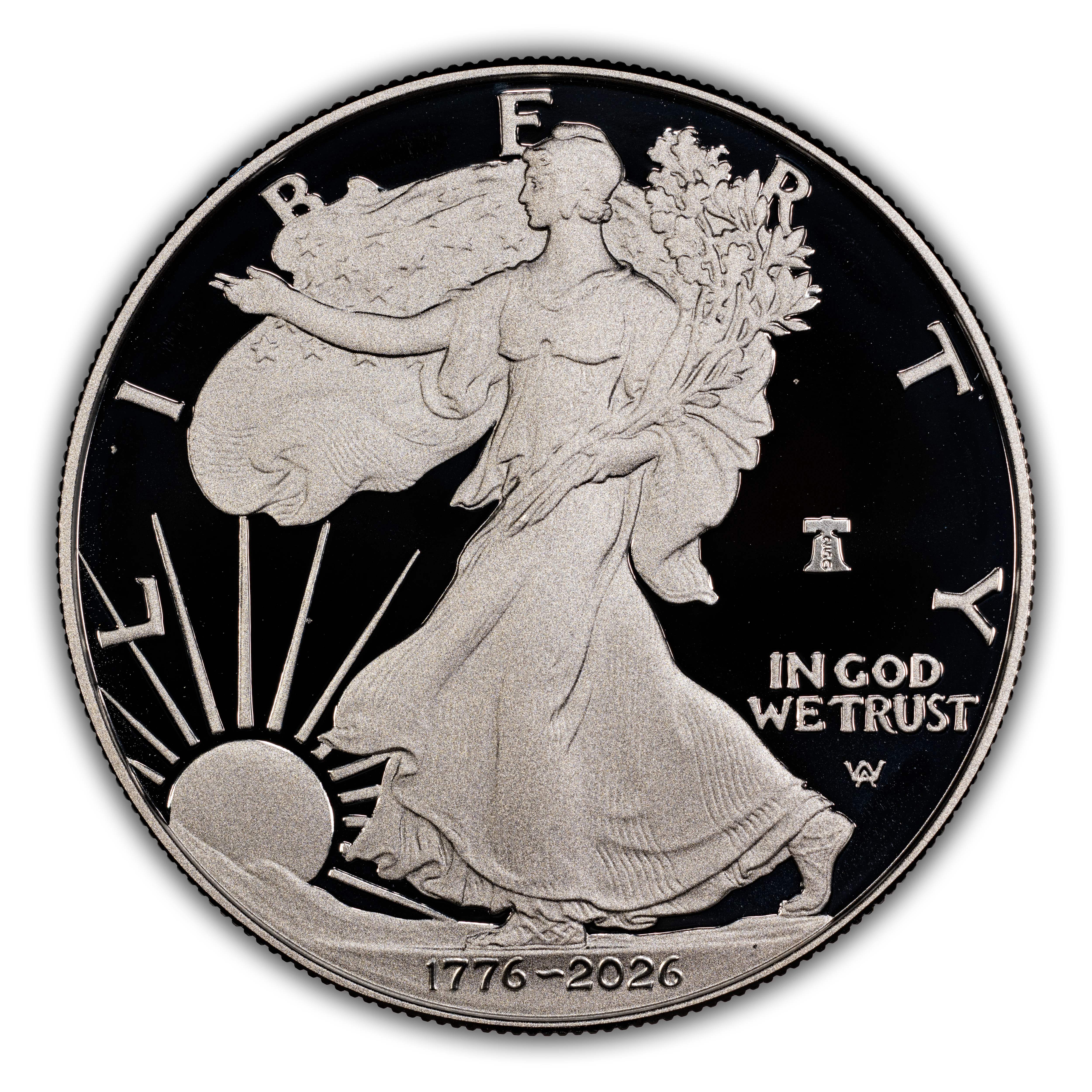 1776~2026-W $1 Silver Eagle, Liberty Bell Privy, 250th Anniversary PR DCAM