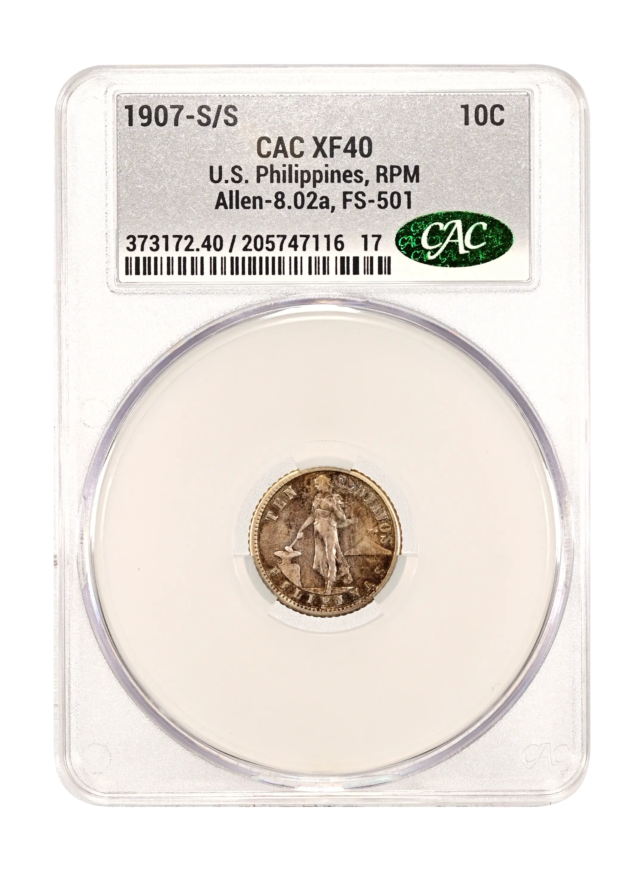 1907-S/S 10c U.S. Philippines, RPM, Allen-8.02a, FS-501 MS