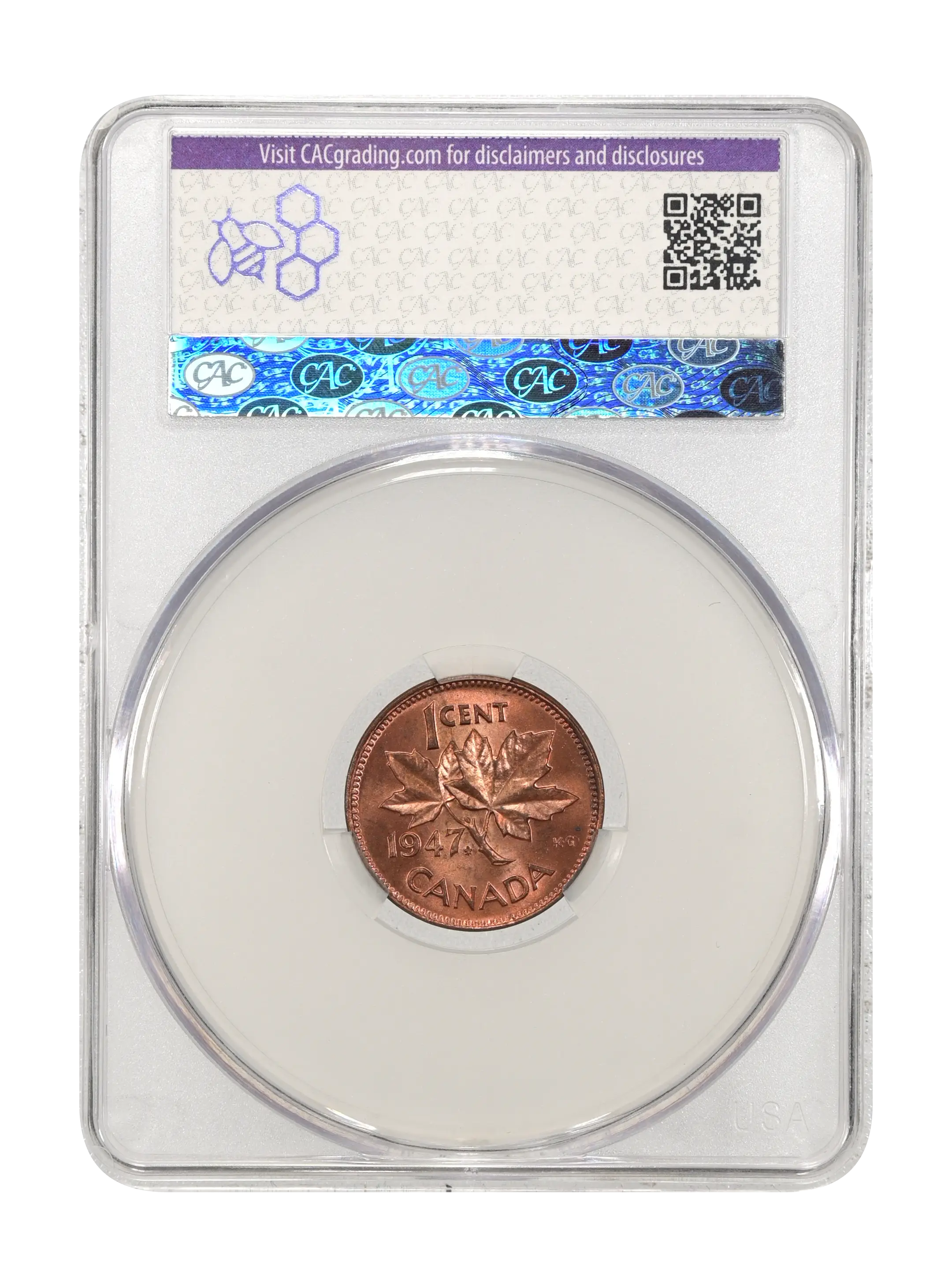 1947 1c Maple Leaf, Pointed 7 MS RD