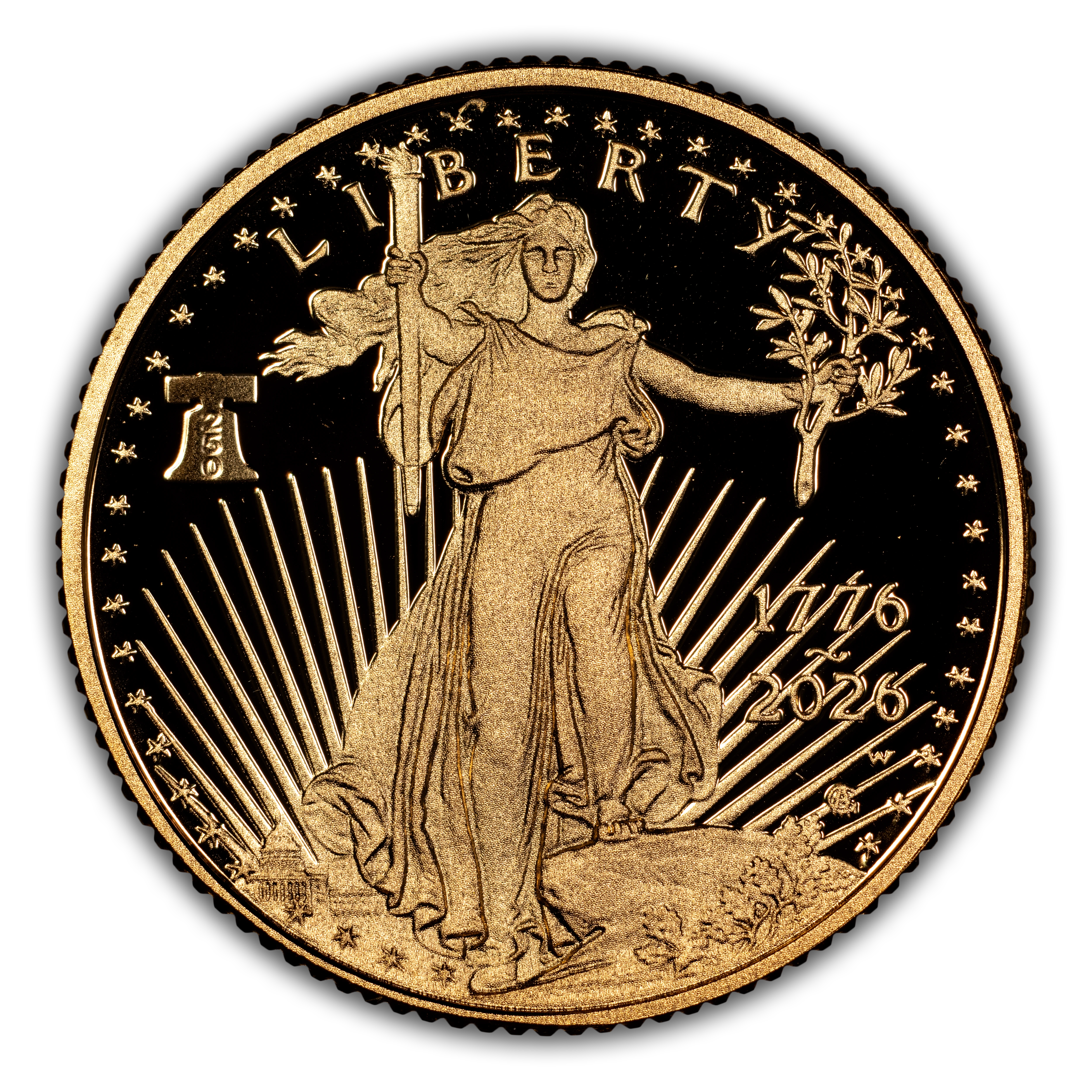1776~2026-W $5 Gold Eagle, Liberty Bell Privy, 250th Anniversary PR DCAM