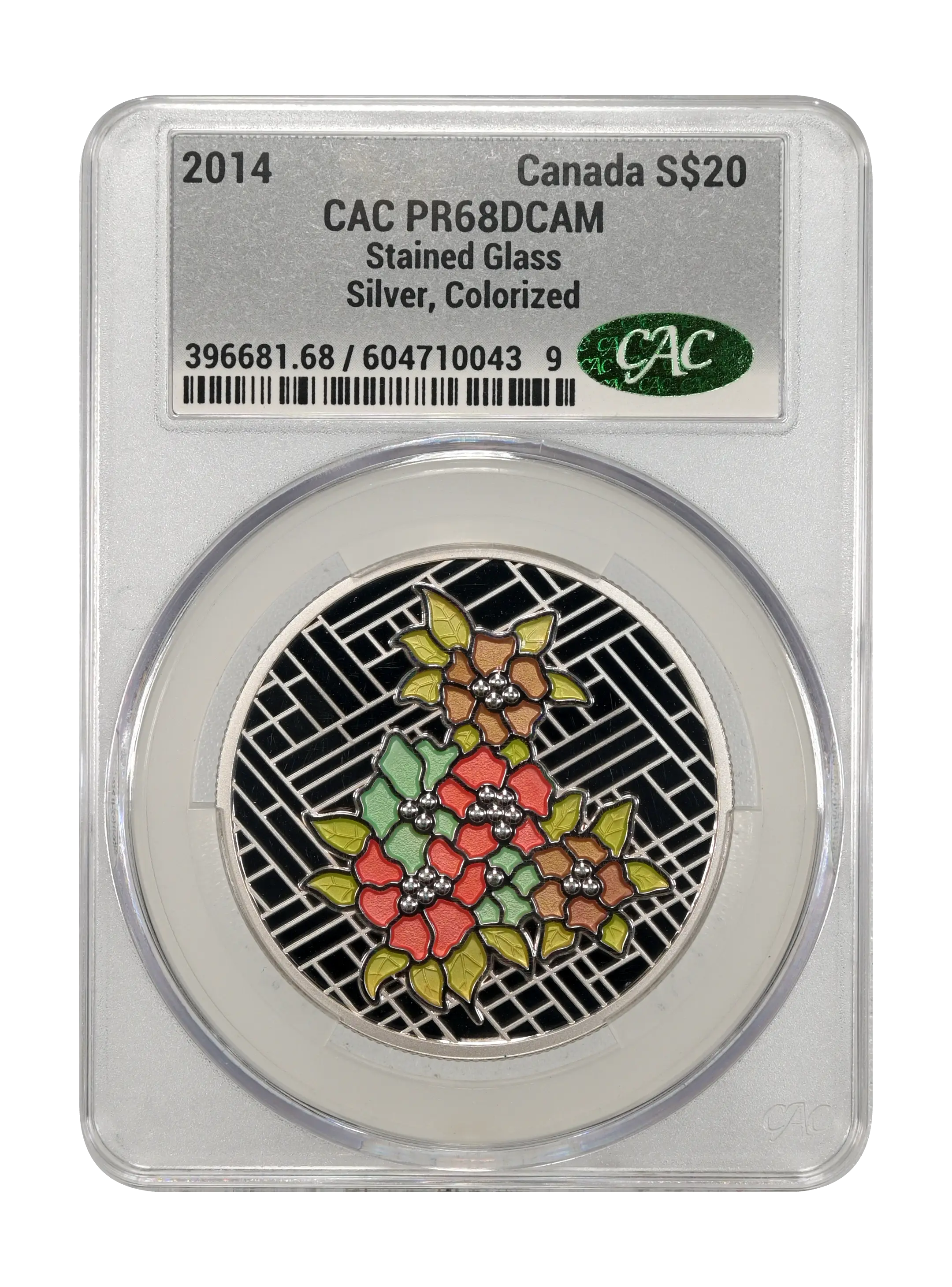 2014 S$20 1oz Silver, Stained Glass, Colorized PR DCAM