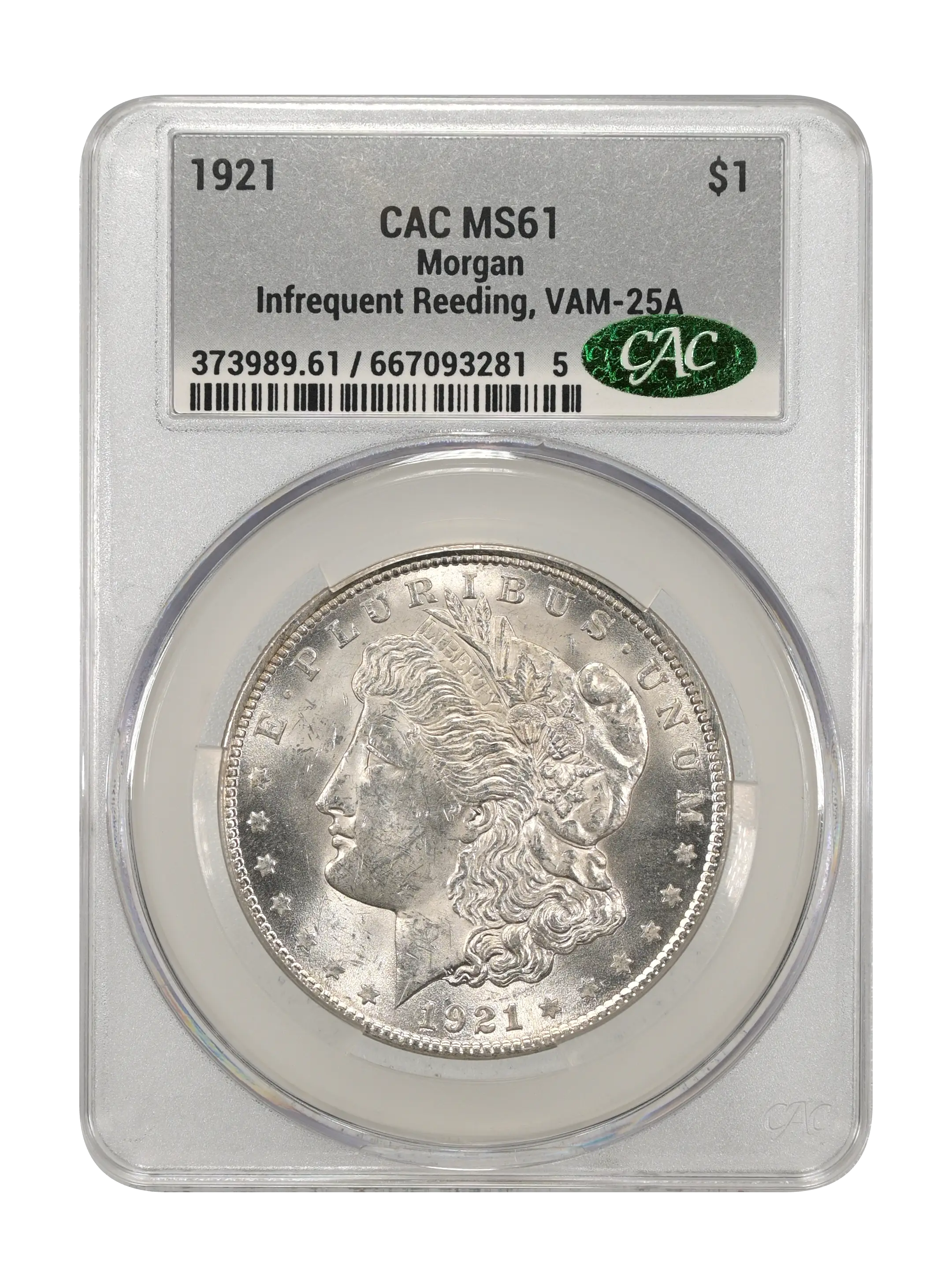 1921 $1 Morgan, Infrequent Reeding, VAM-25A MS