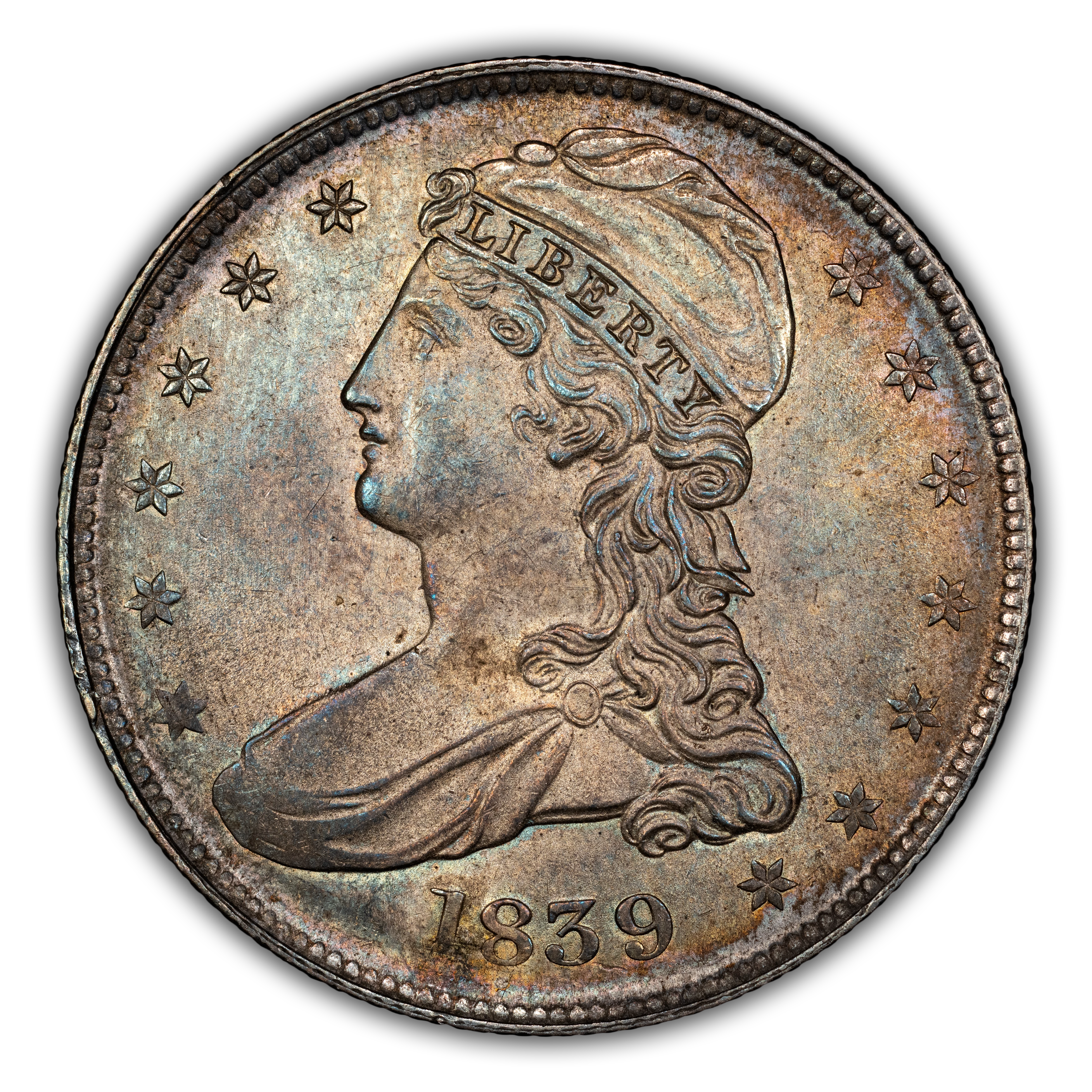 1839 50c Reeded Edge, Large Letters Reverse MS