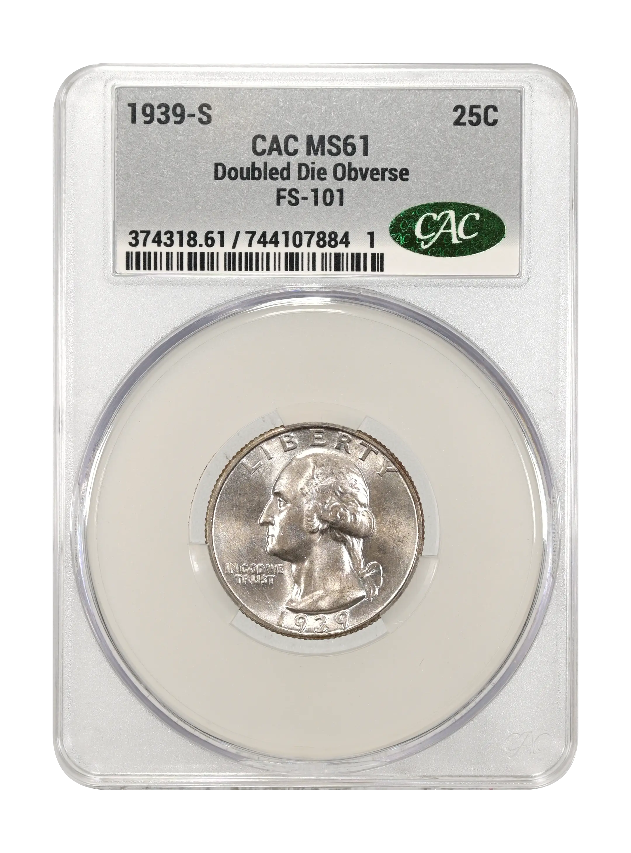 1939-S 25c Doubled Die Obverse, FS-101 MS thumbnail 4