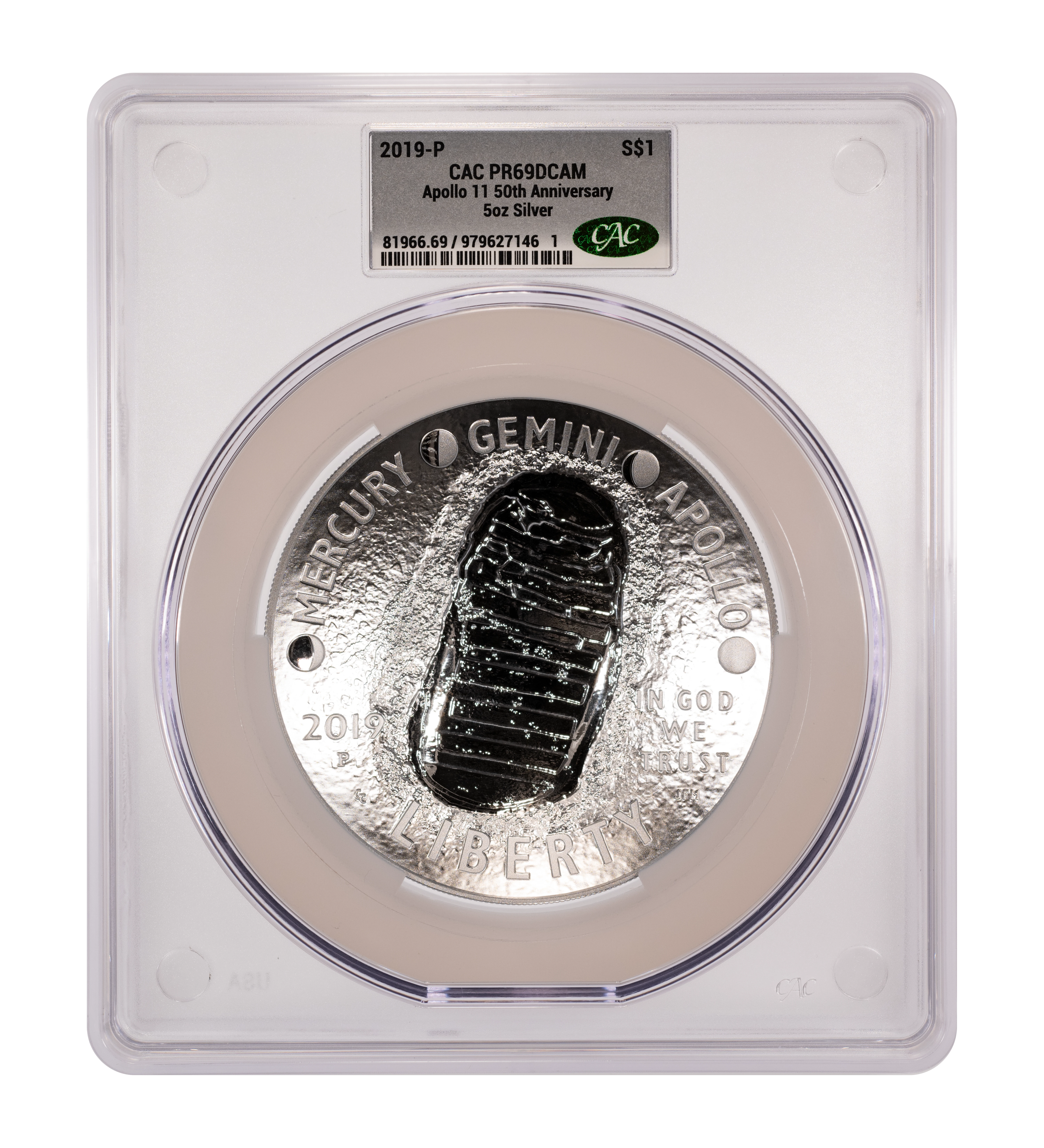 2019-P S$1 Apollo 11 50th Anniversary, 5 ounce PR DCAM thumbnail 12
