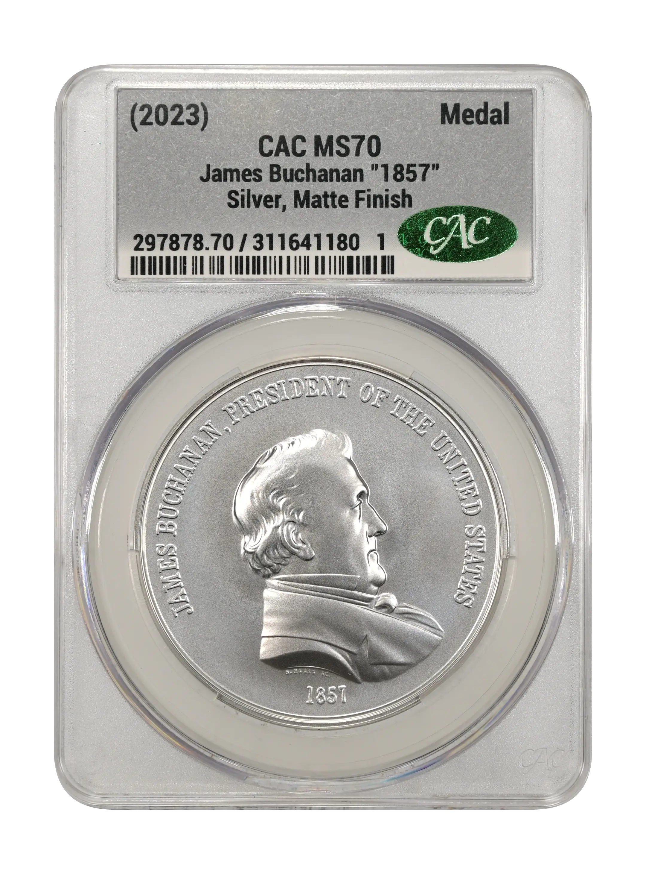 (2023) Medal James Buchanan "1857", Silver, Matte Finish MS thumbnail 4