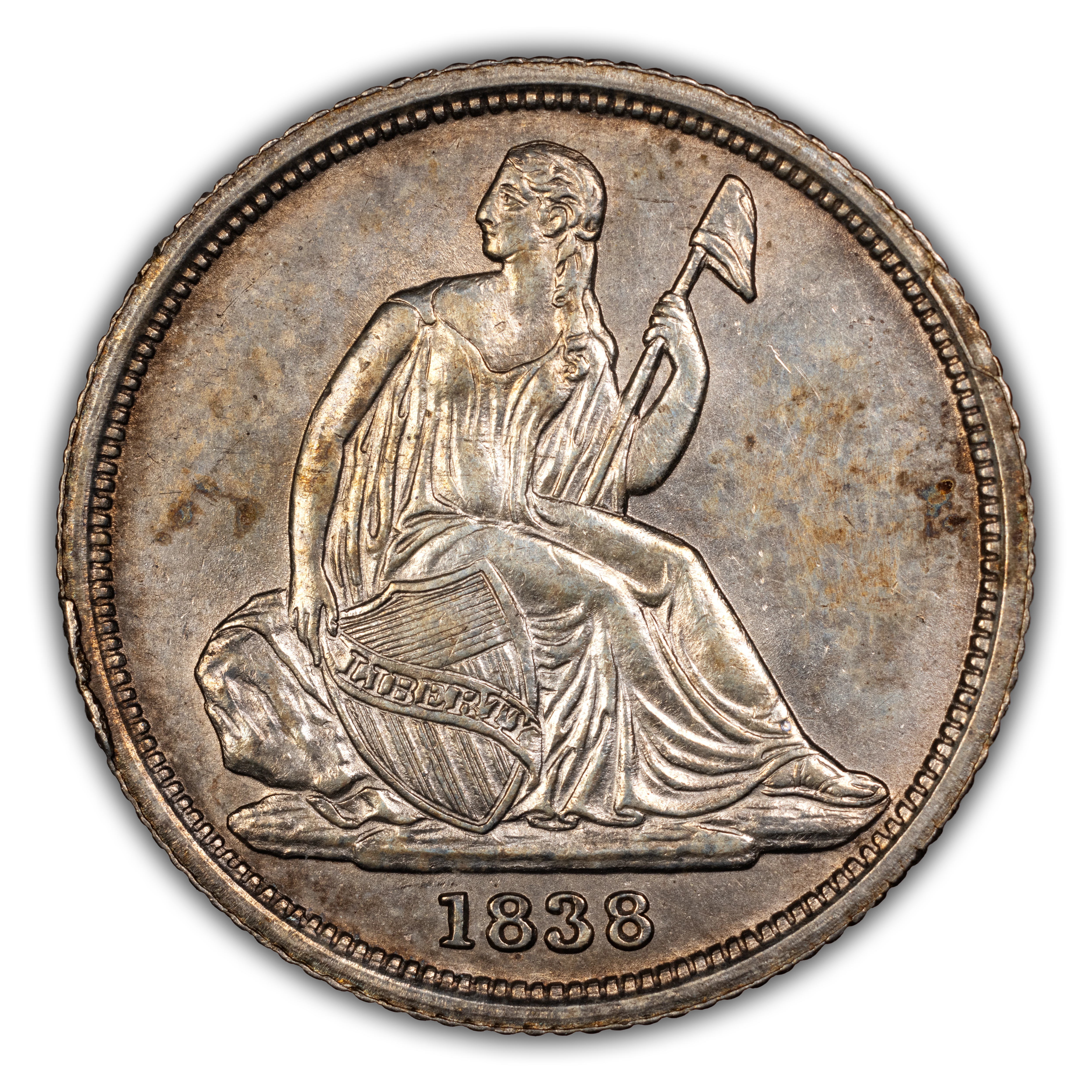1838-O/O 10c No Stars, Repunched Mintmark, F-101A MS