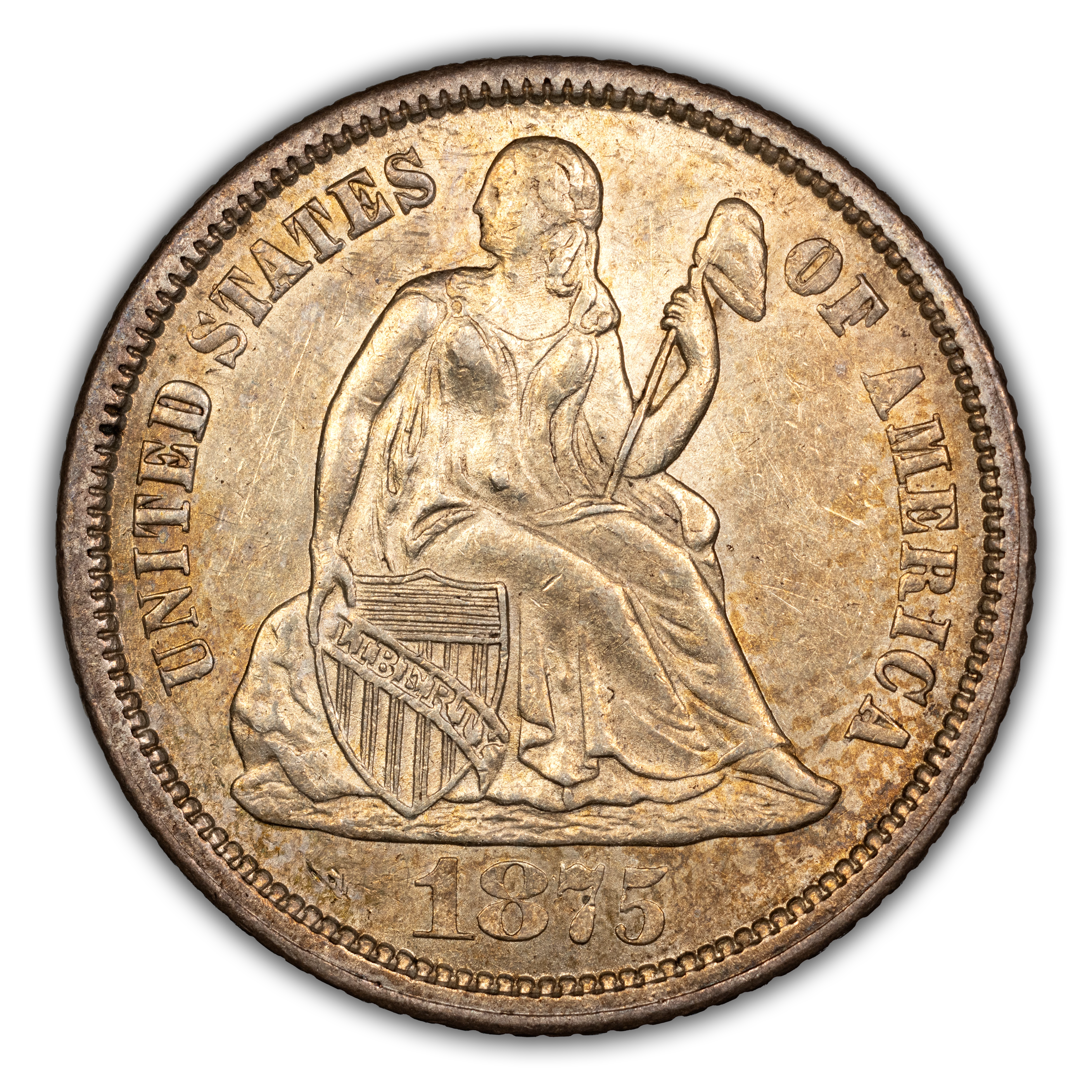 1875-CC 10c Mintmark Above Bow MS
