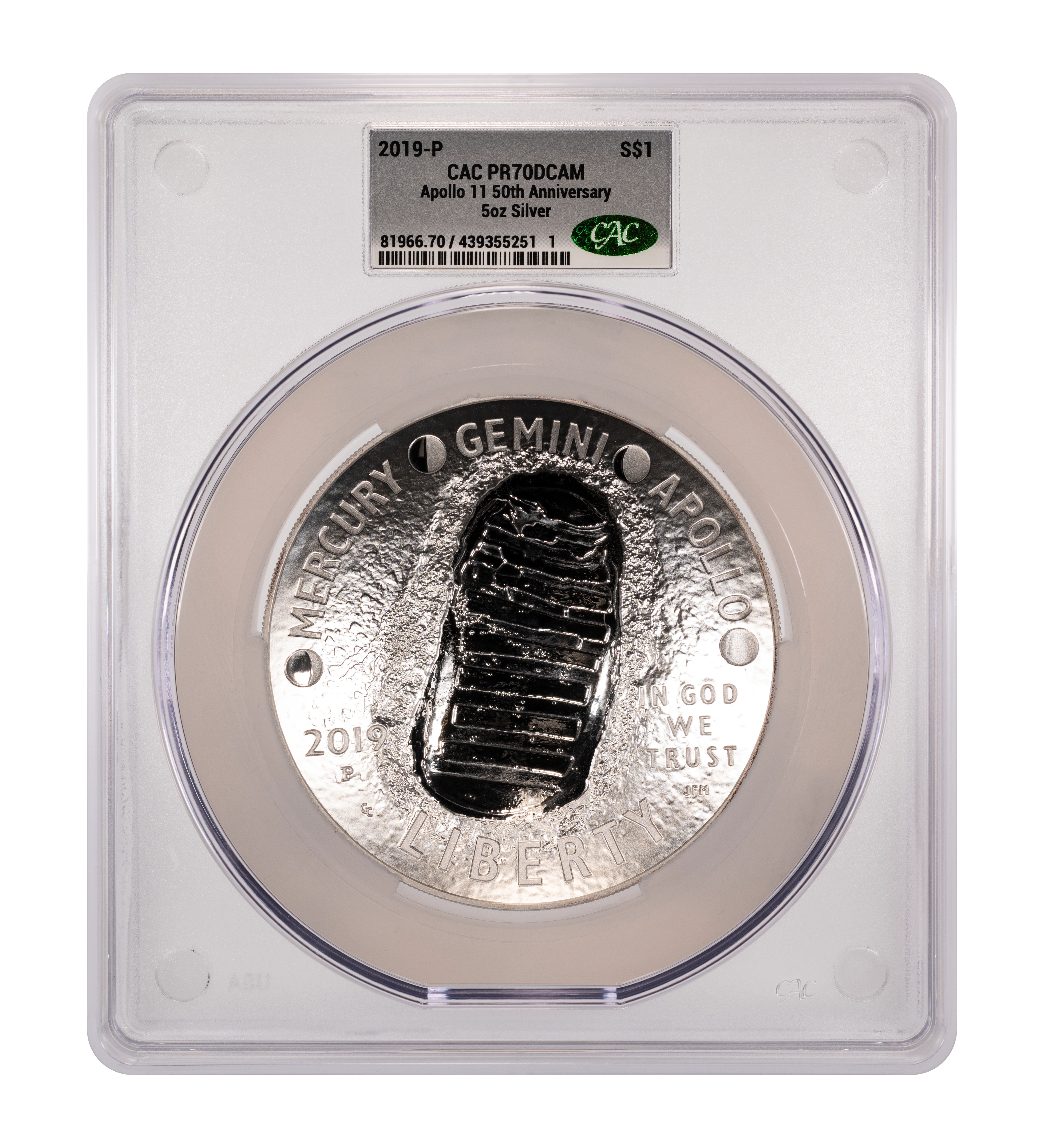 2019-P S$1 Apollo 11 50th Anniversary, 5 ounce PR DCAM thumbnail 10