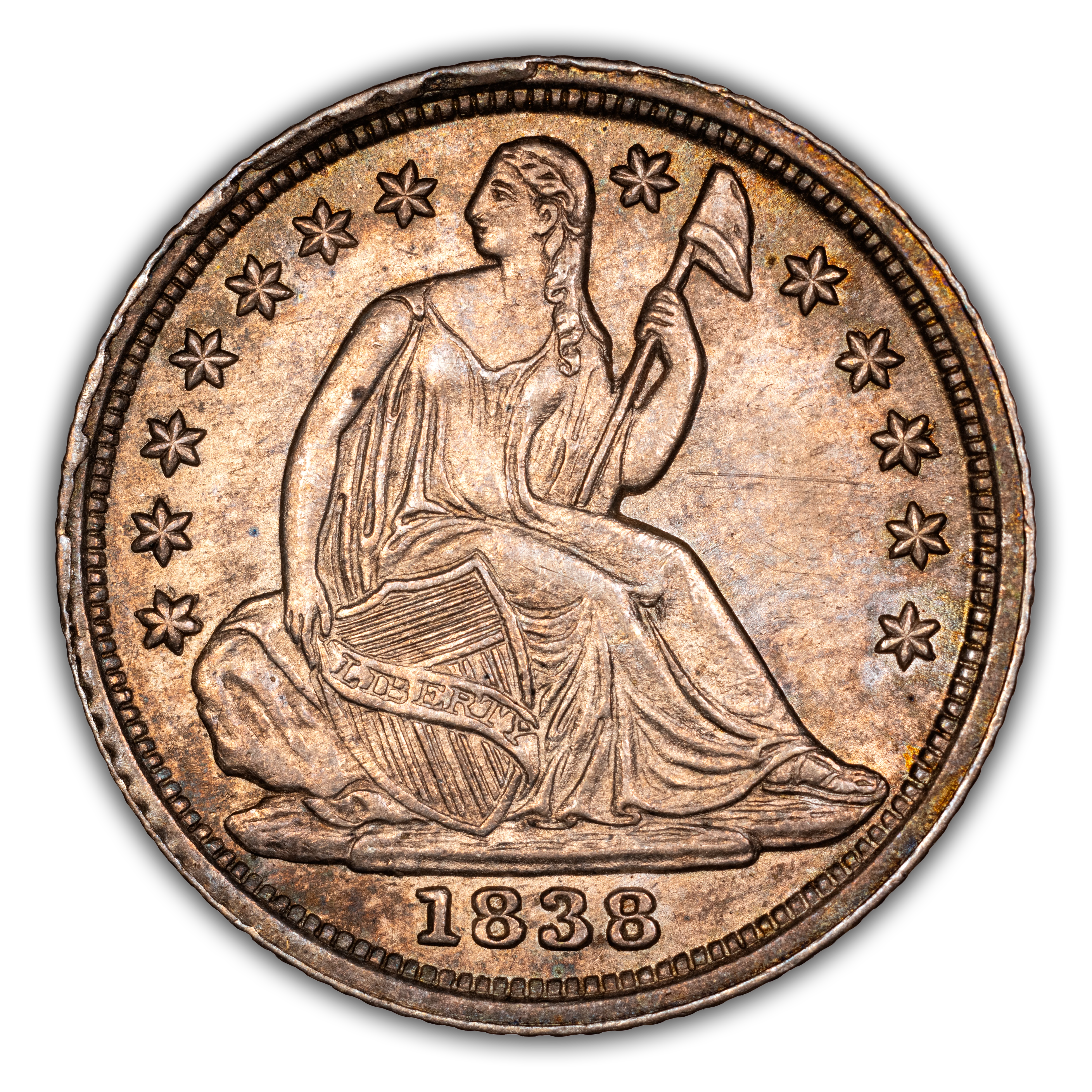 1838 H10c No Drapery, Large Stars MS