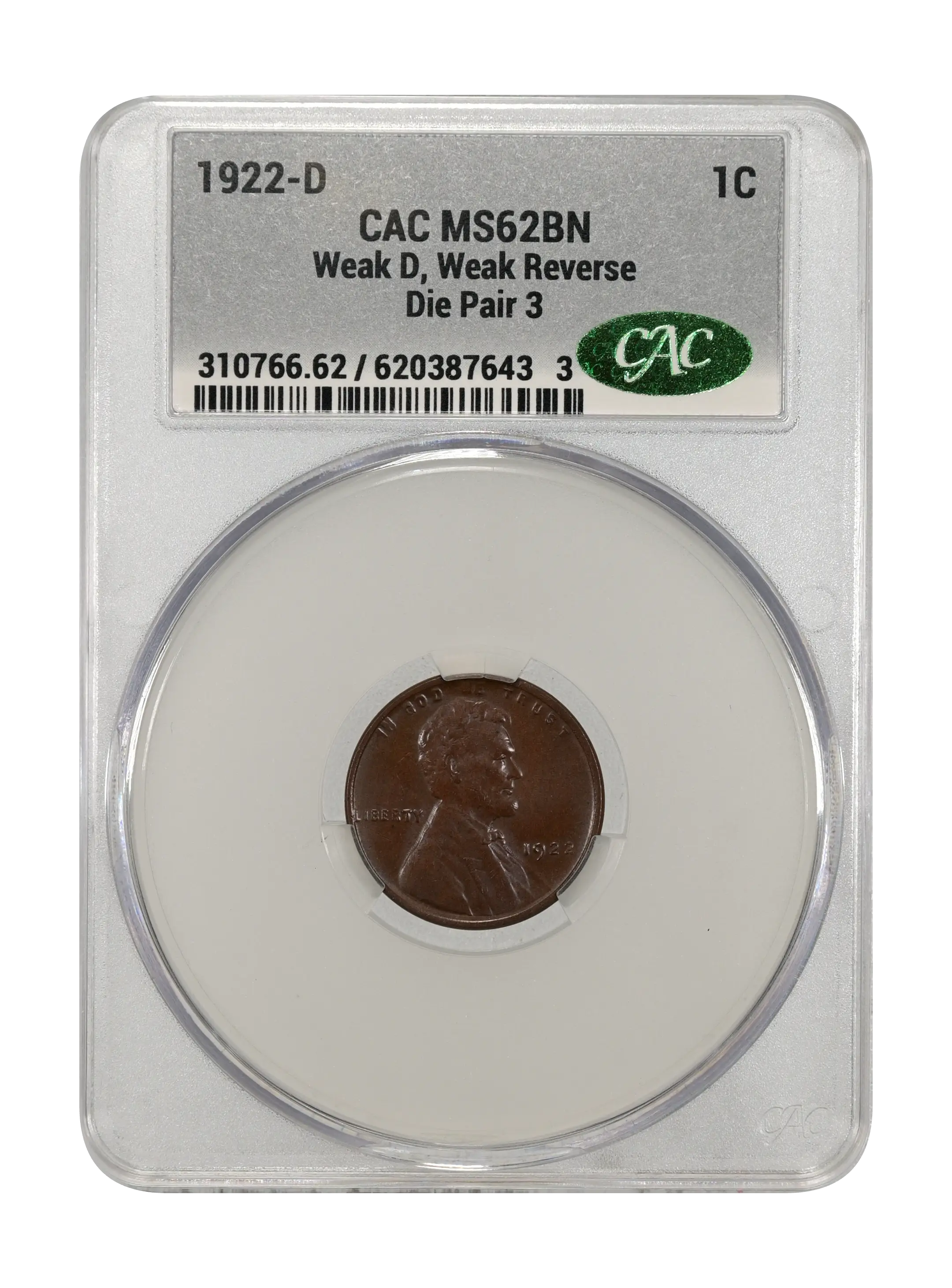 1922-D 1c Weak D, Weak Reverse, Die Pair 3 MS BN thumbnail 12