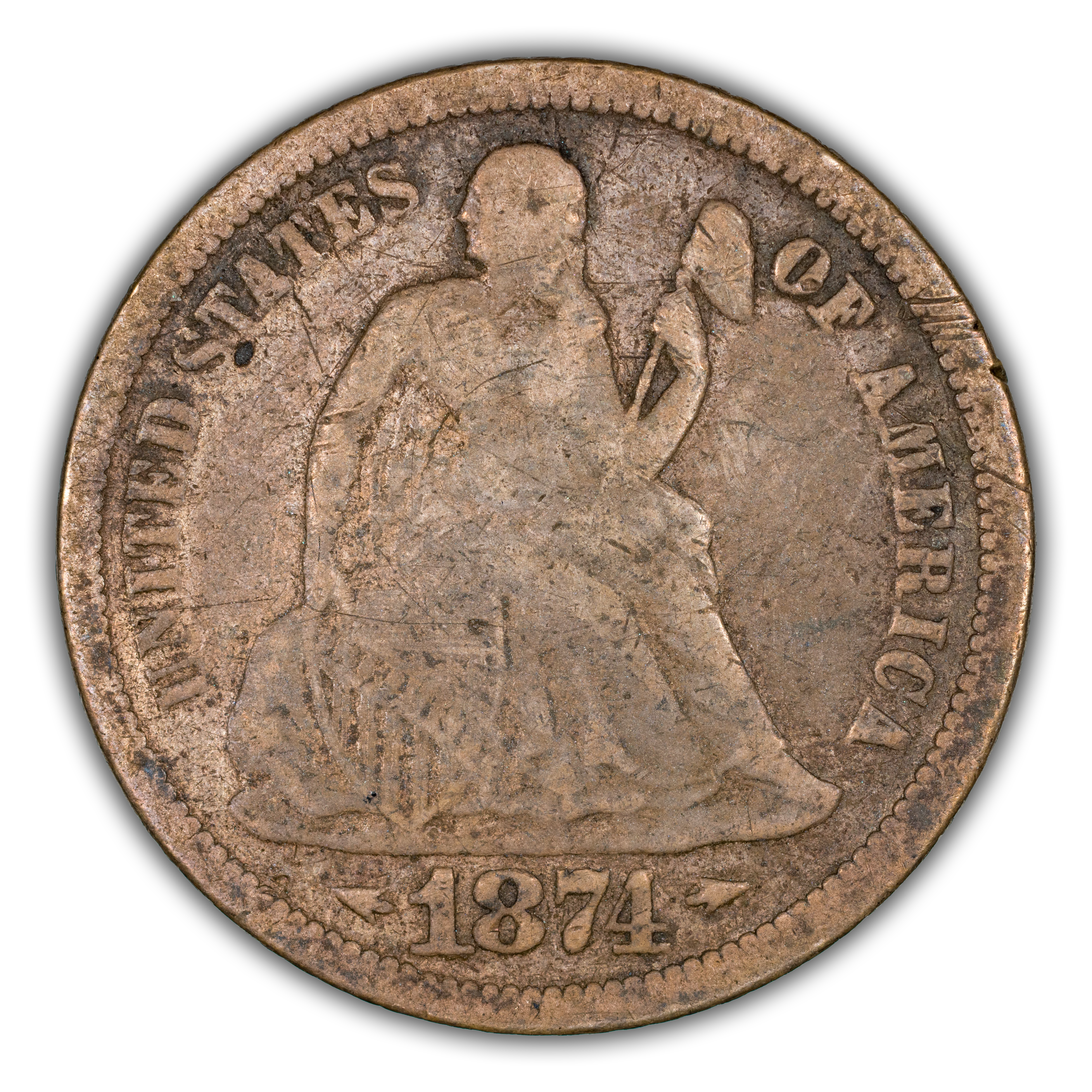 1874-CC 10c Arrows MS