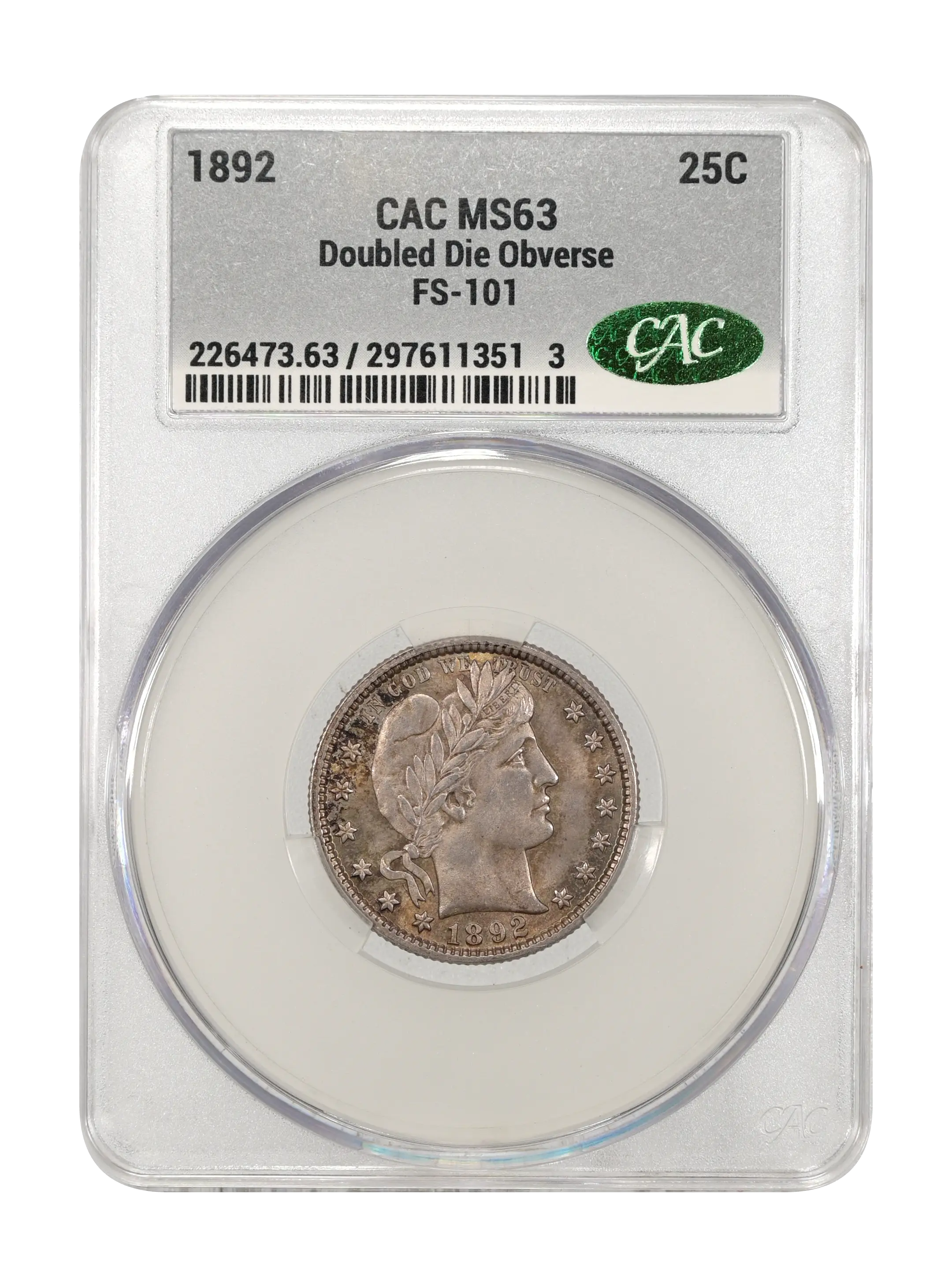 1892 25c Doubled Die Obverse, FS-101 MS thumbnail 5