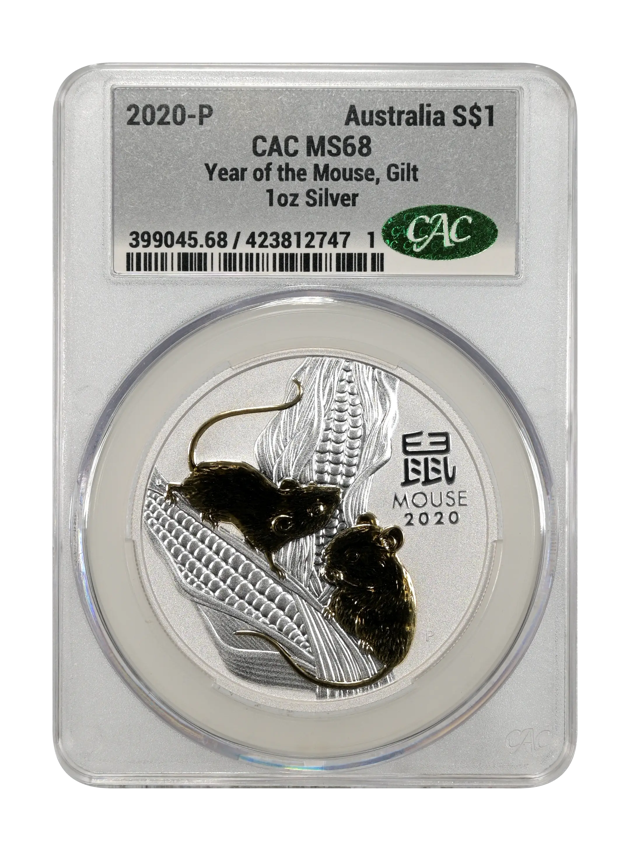 2020-P S$1 1oz Silver, Year of the Mouse, Gilt MS
