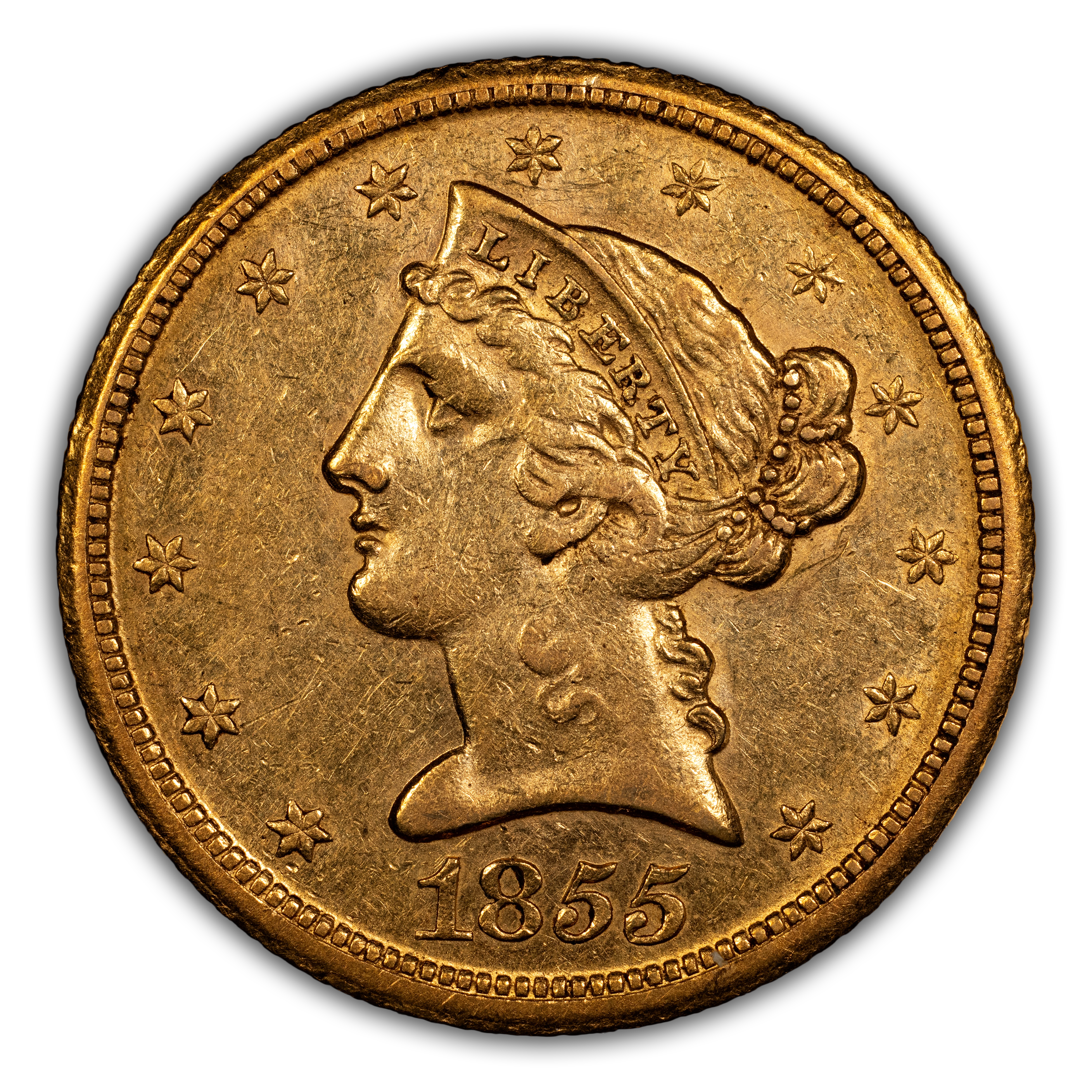 1855-D $5 Medium D MS
