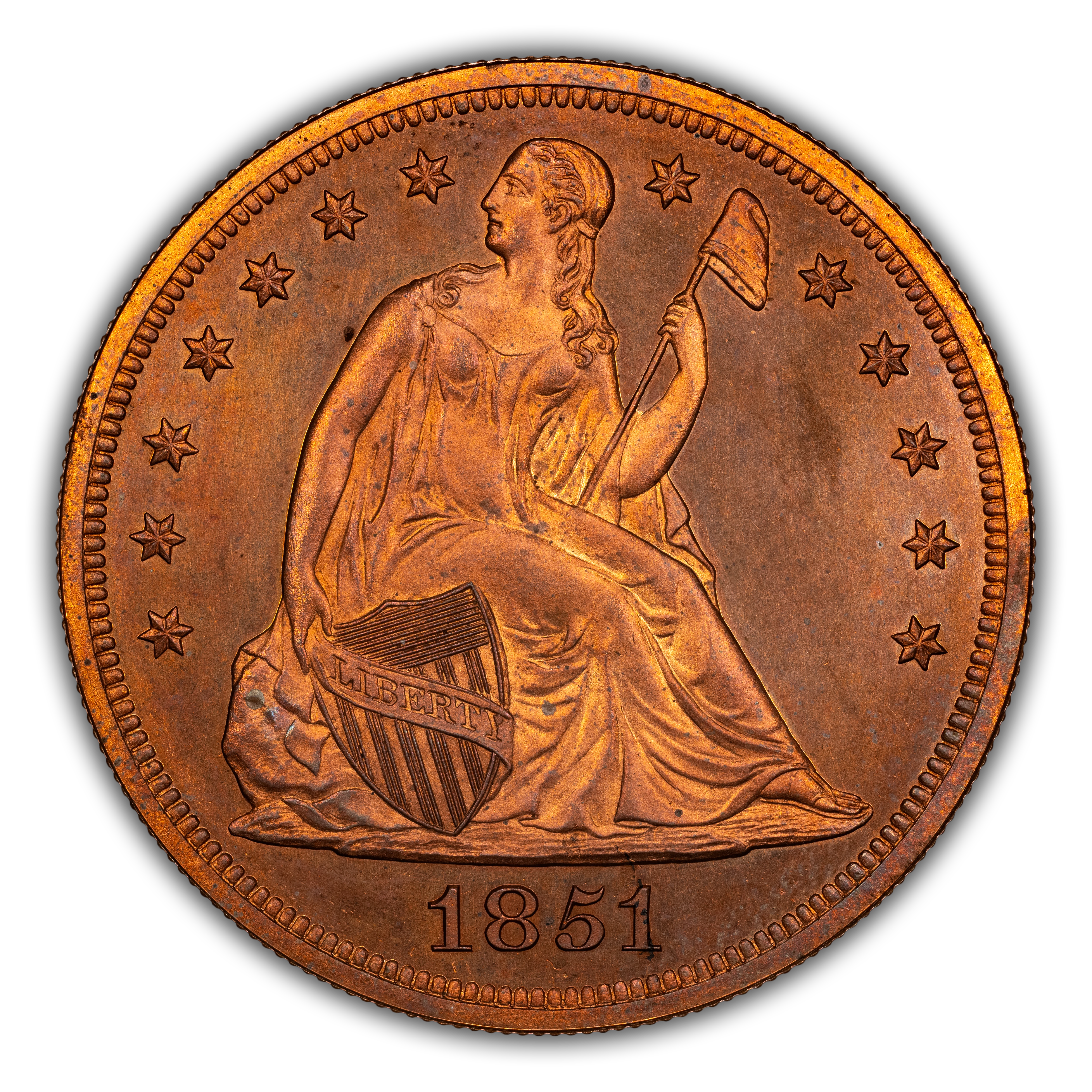 1851 P$1 Restrike, Copper, J-132 PR RD