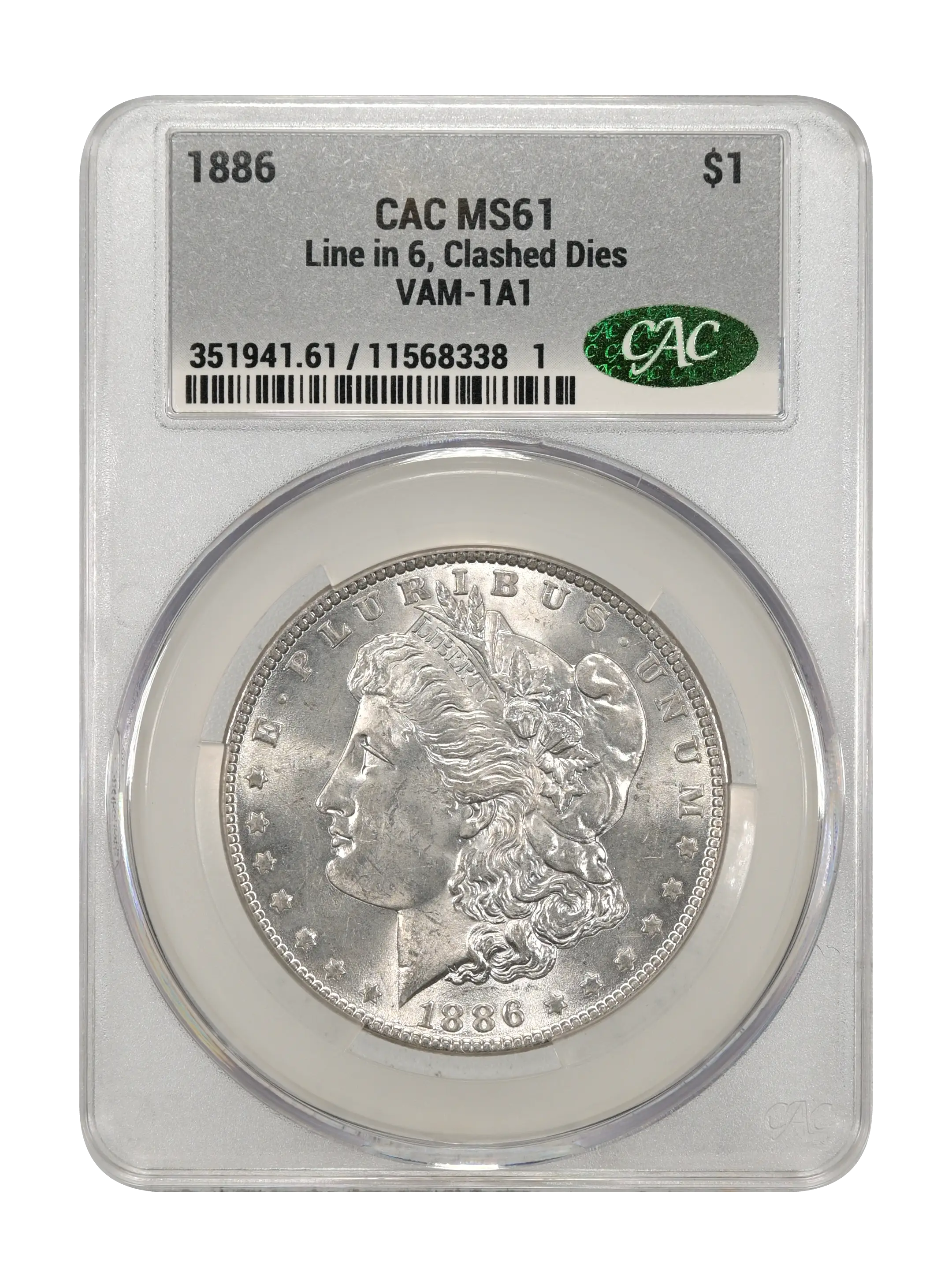 1886 $1  Line in 6, Clashed Dies, VAM-1A1 MS thumbnail 7