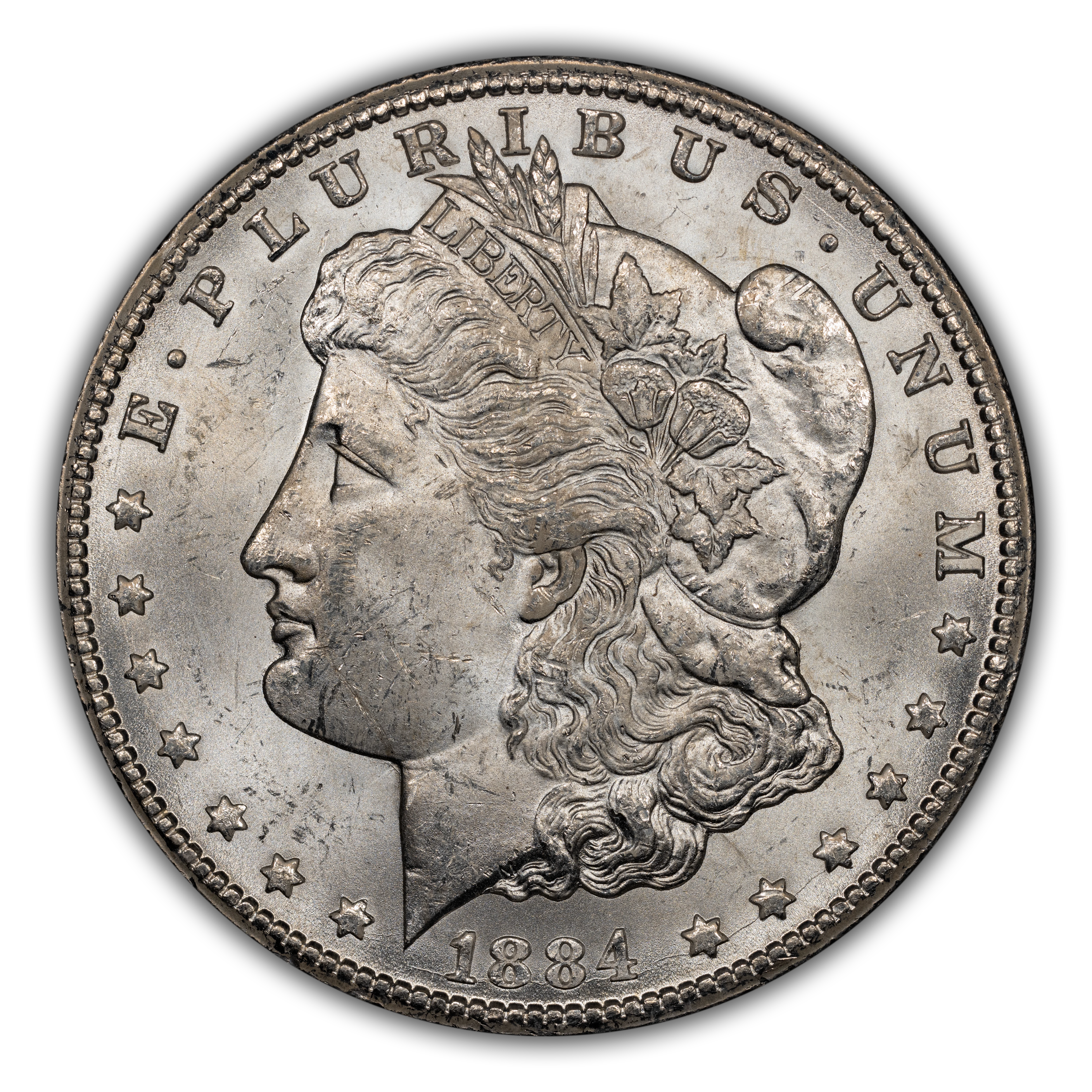1884-CC $1  GSA Hoard, Die Break Left Wreath Top, VAM-3A MS thumbnail 2