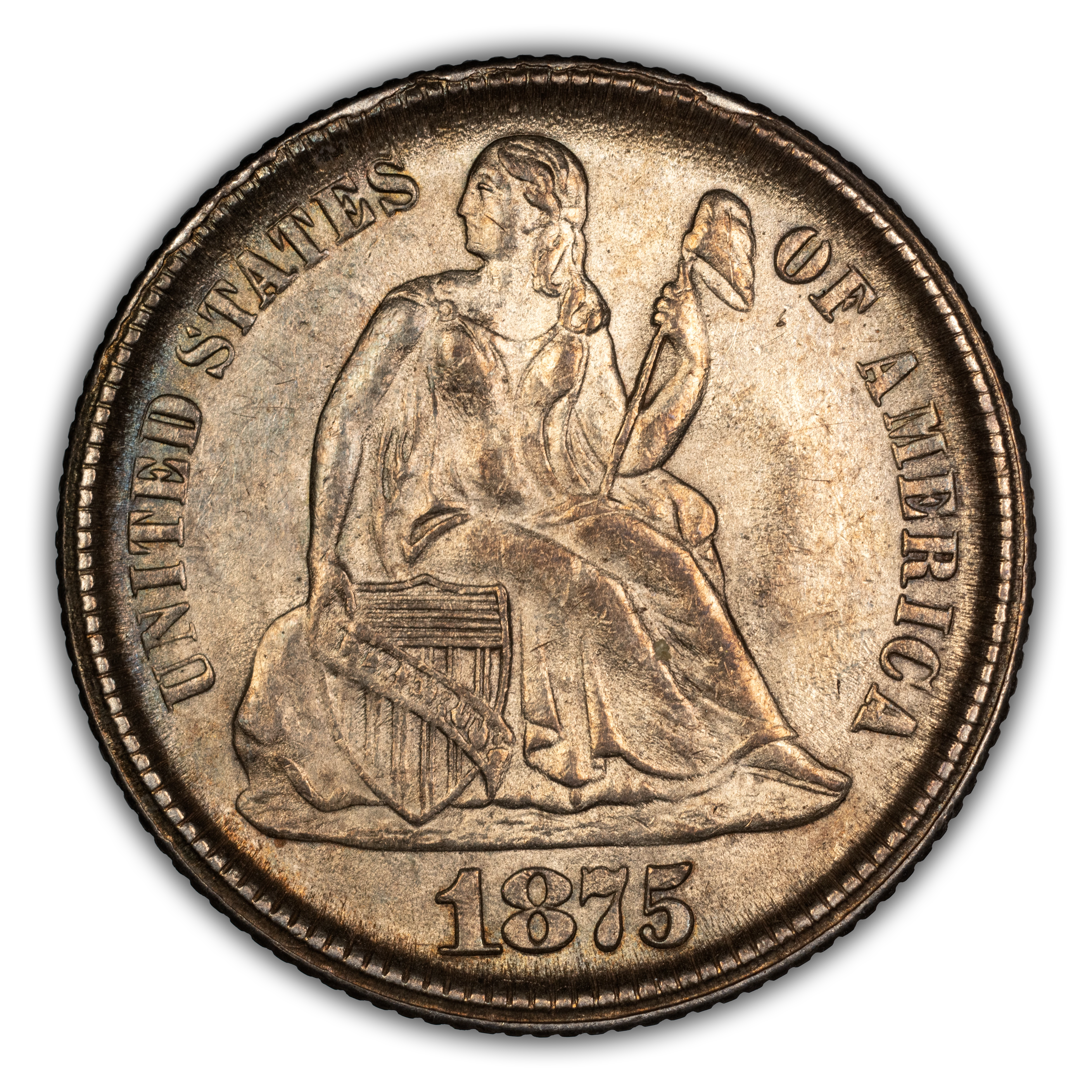 1875-CC 10c Mintmark Above Bow MS
