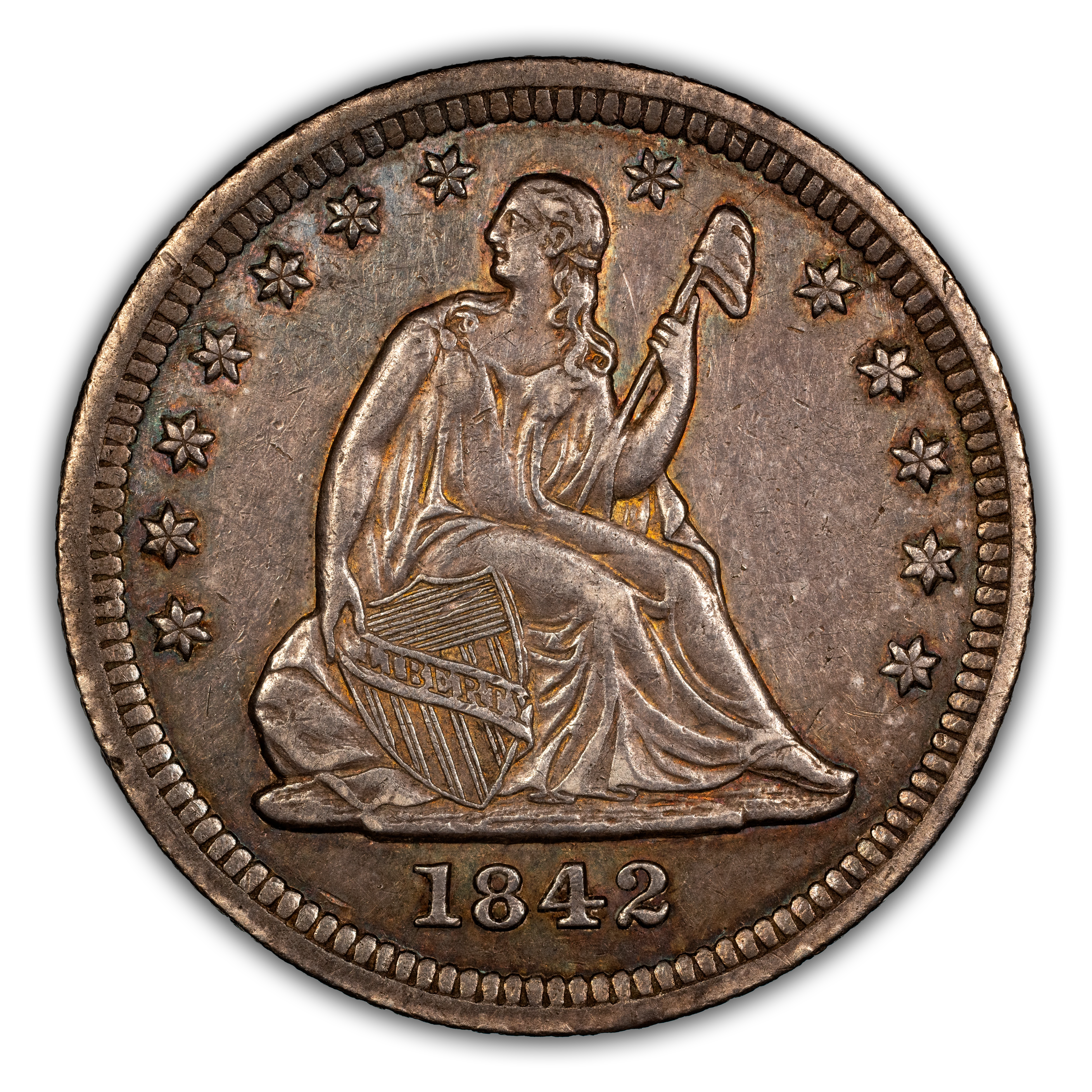 1842 25c Large Date MS