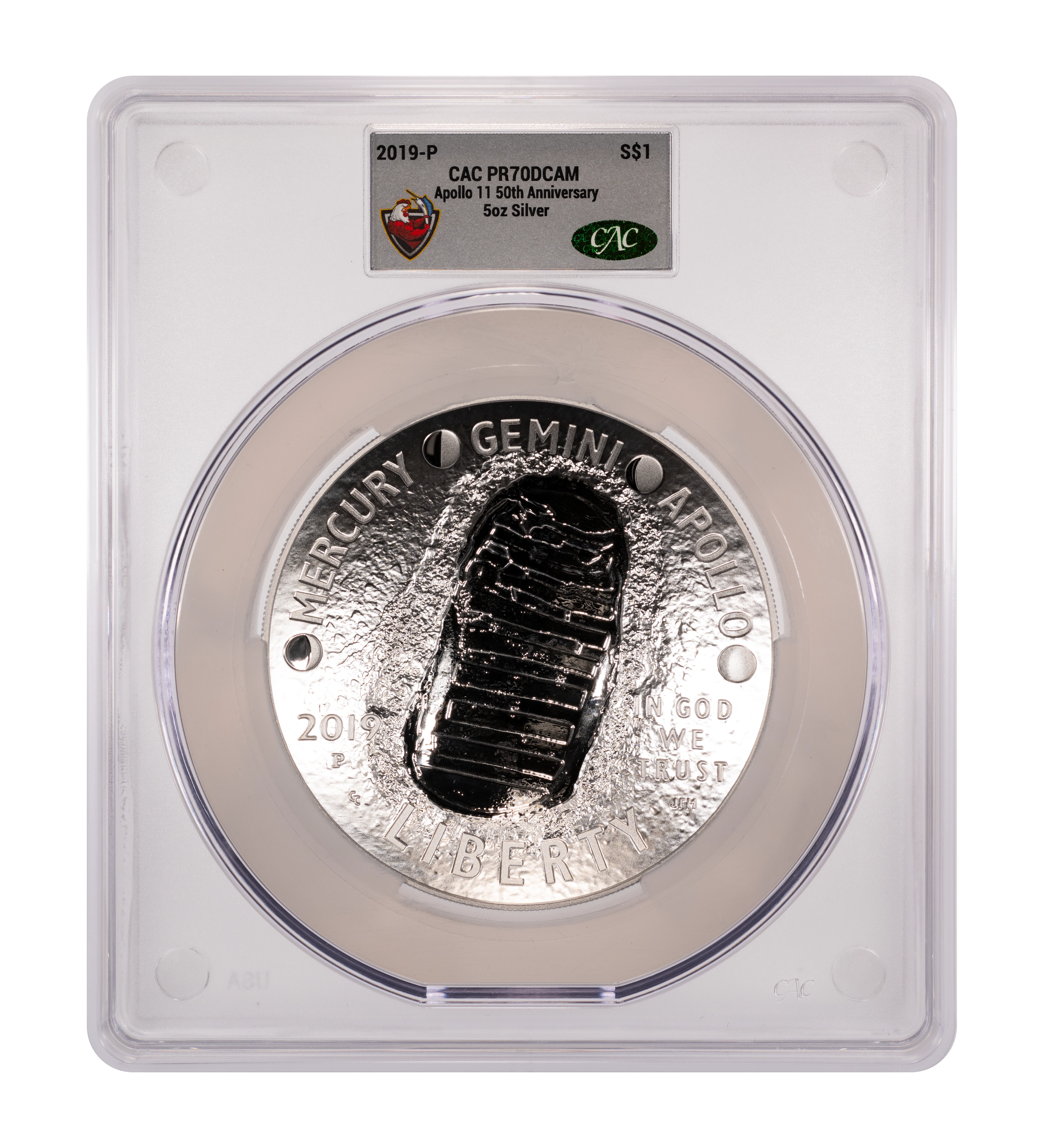2019-P S$1 Apollo 11 50th Anniversary, 5 ounce PR DCAM thumbnail 8