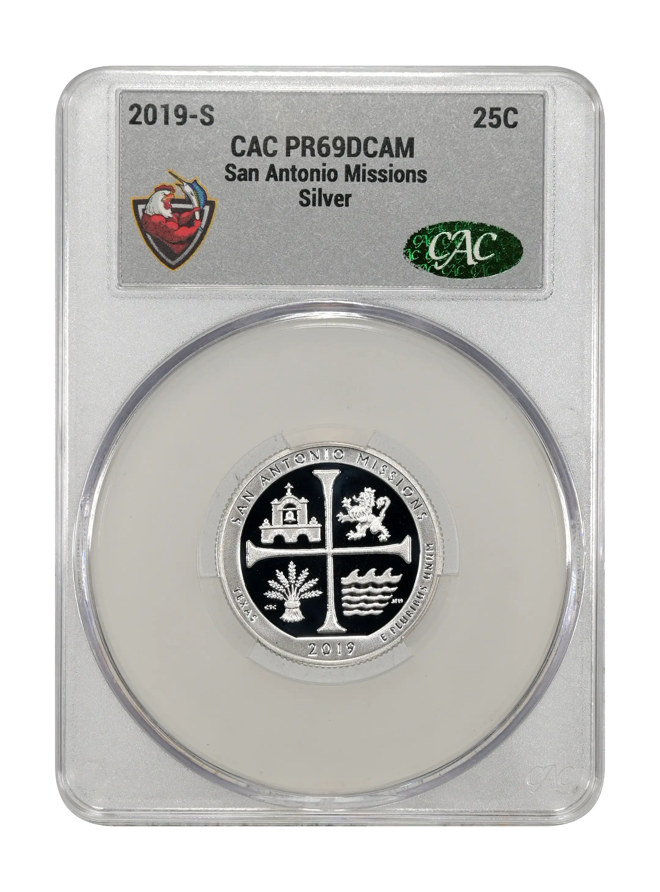 2019-S 25c San Antonio Missions, Silver PR DCAM thumbnail 5