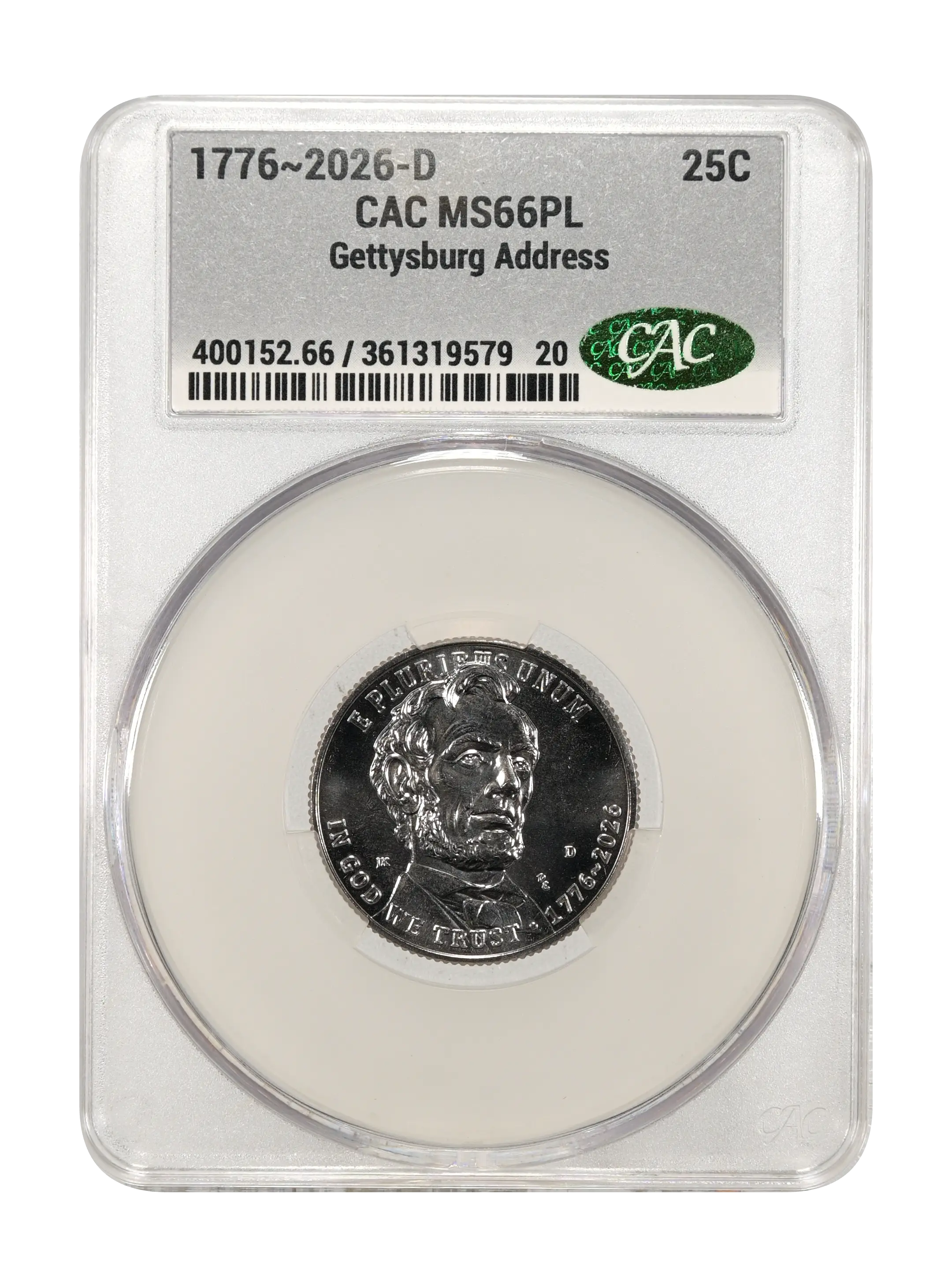 1776~2026-D 25c Gettysburg Address MS PL
