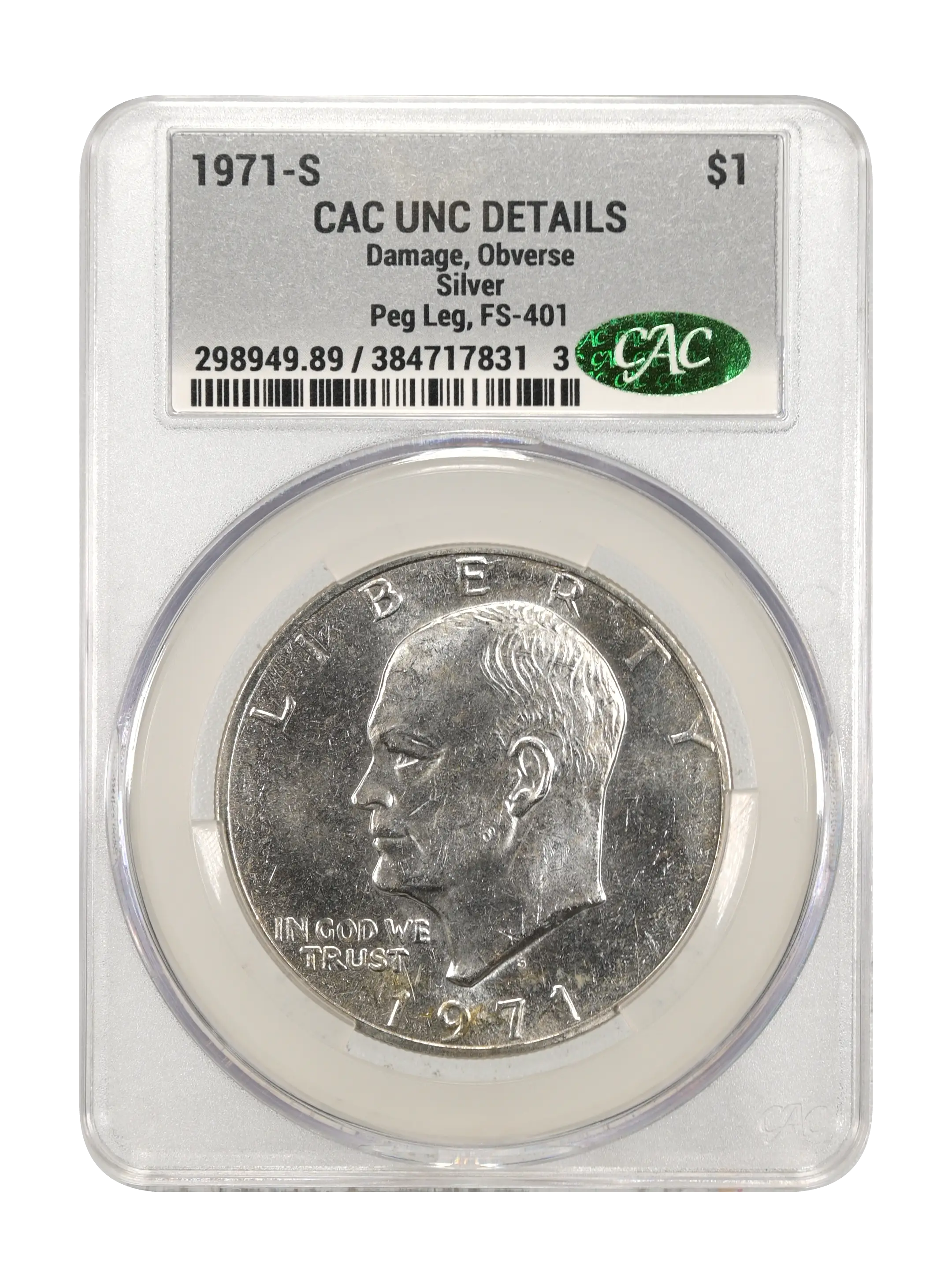1971-S $1  Silver, Peg Leg, FS-401 MS thumbnail 2