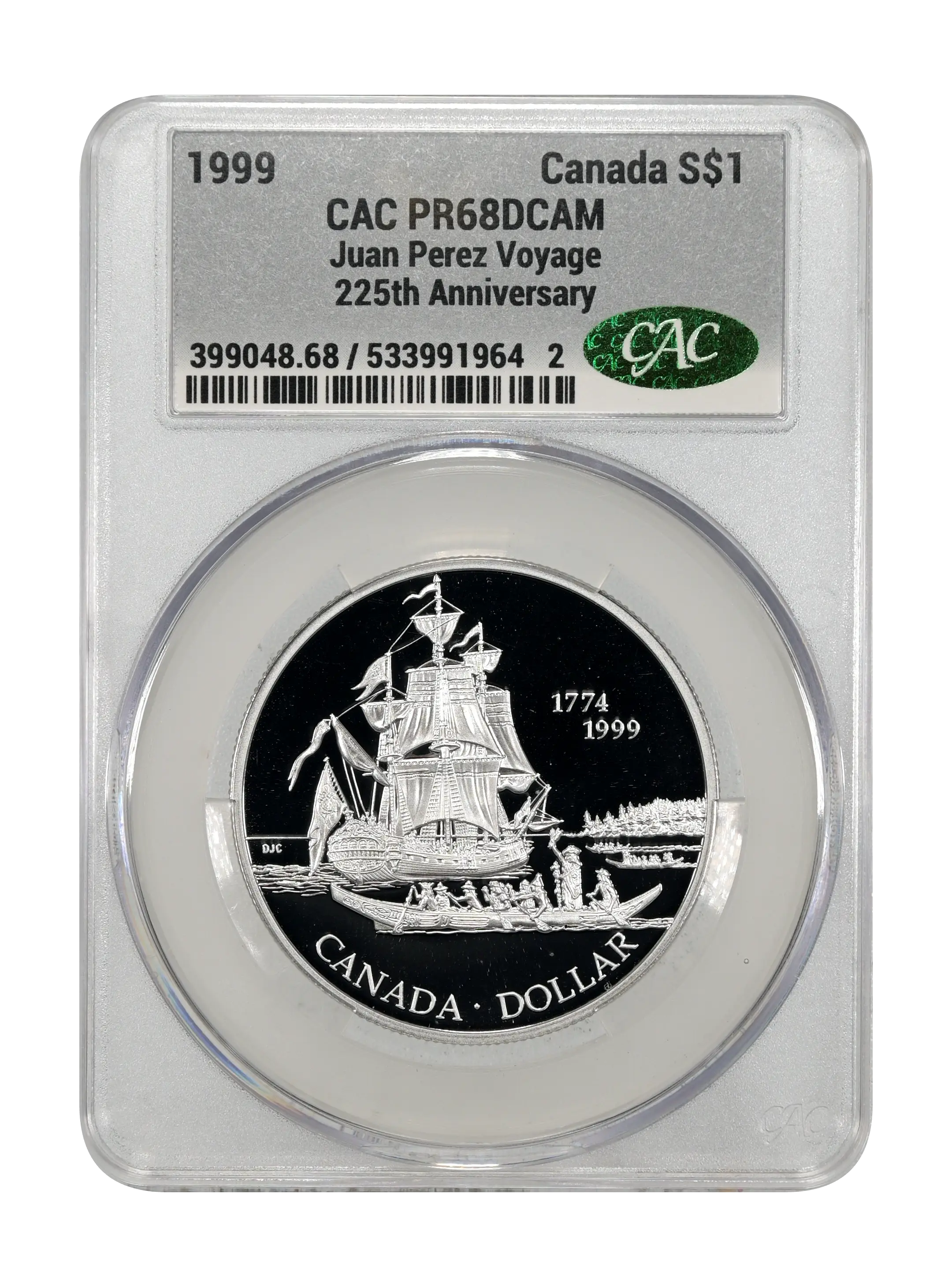 1999 S$1 Silver, 225th Anniversary Juan Perez Voyage PR DCAM