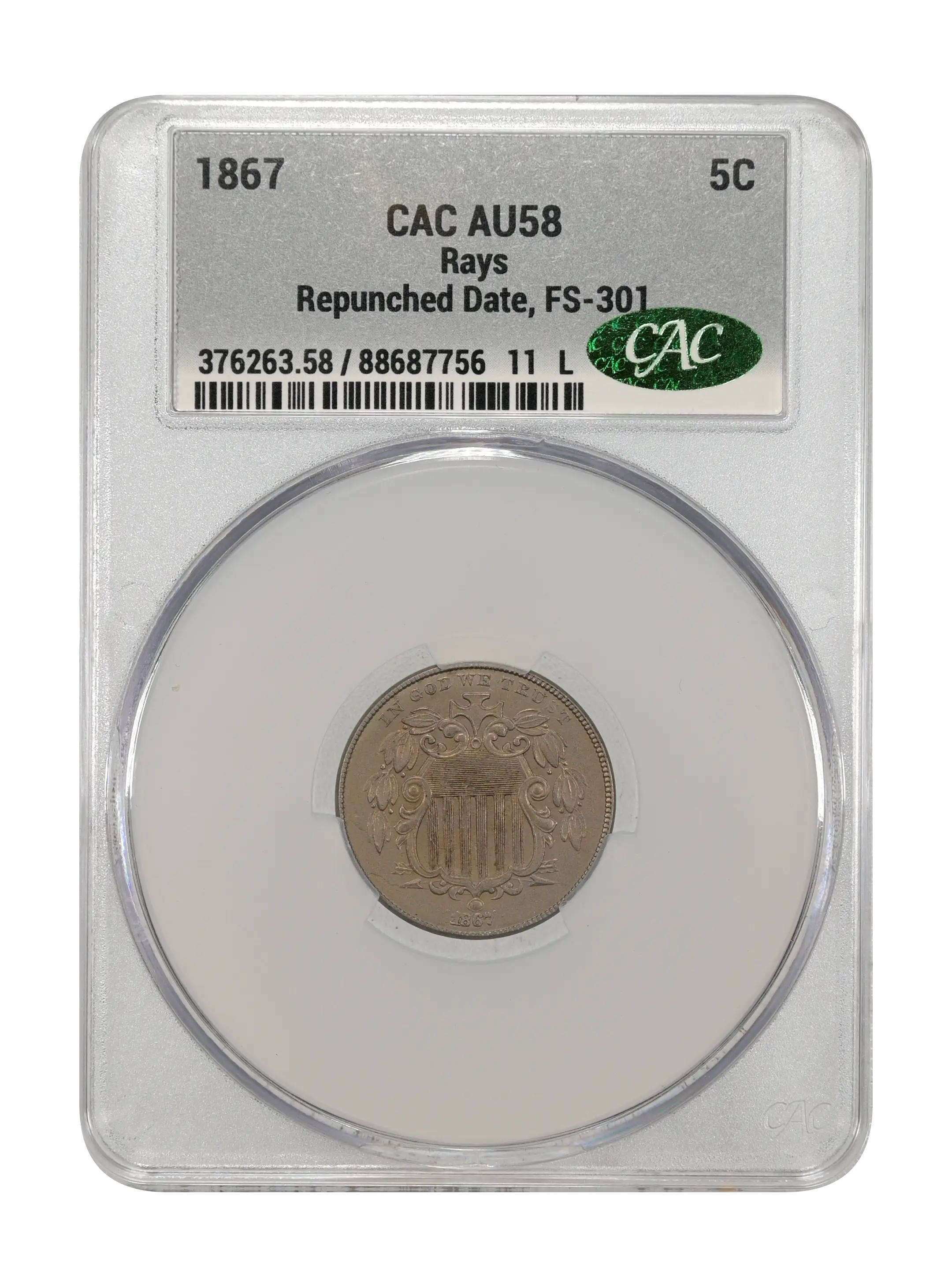 1867 5c Rays, Repunched Date, FS-301 MS thumbnail 3