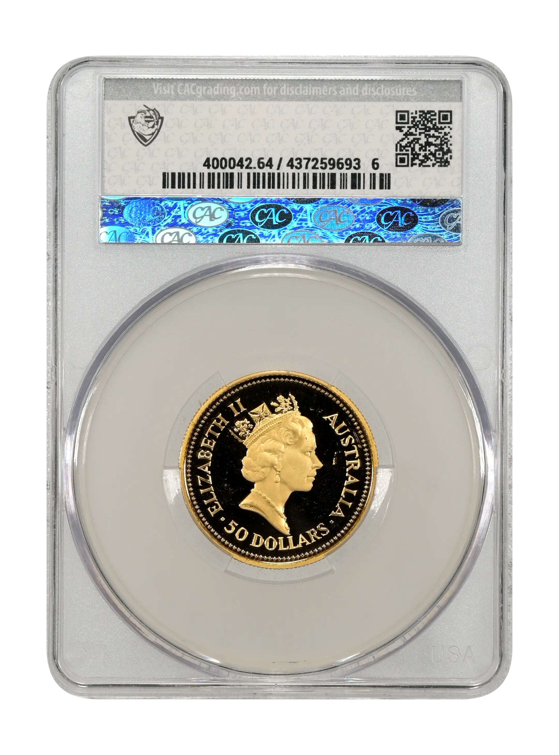 1989-P G$50 1/2oz Gold, Red Kangaroo PR DCAM