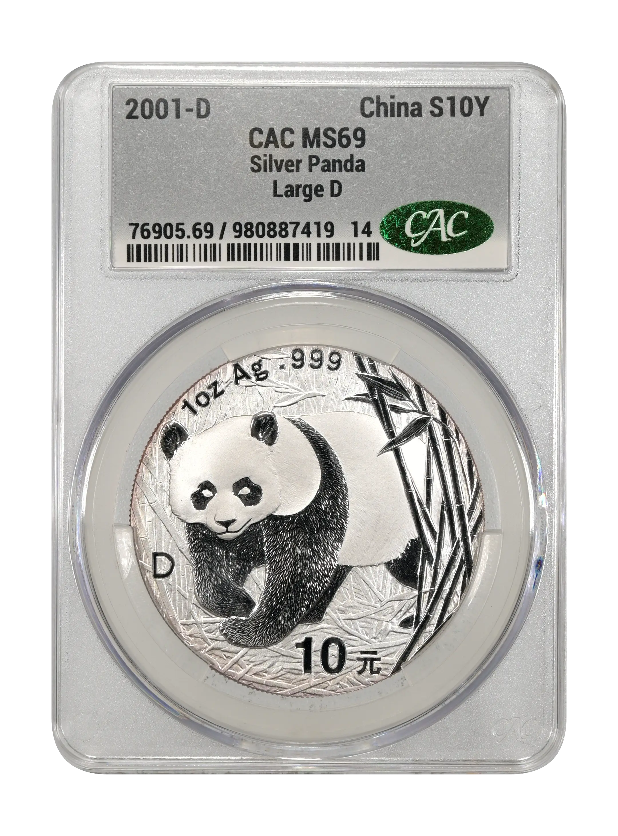 2001-D S10Y 1oz Silver, Panda, Large D MS