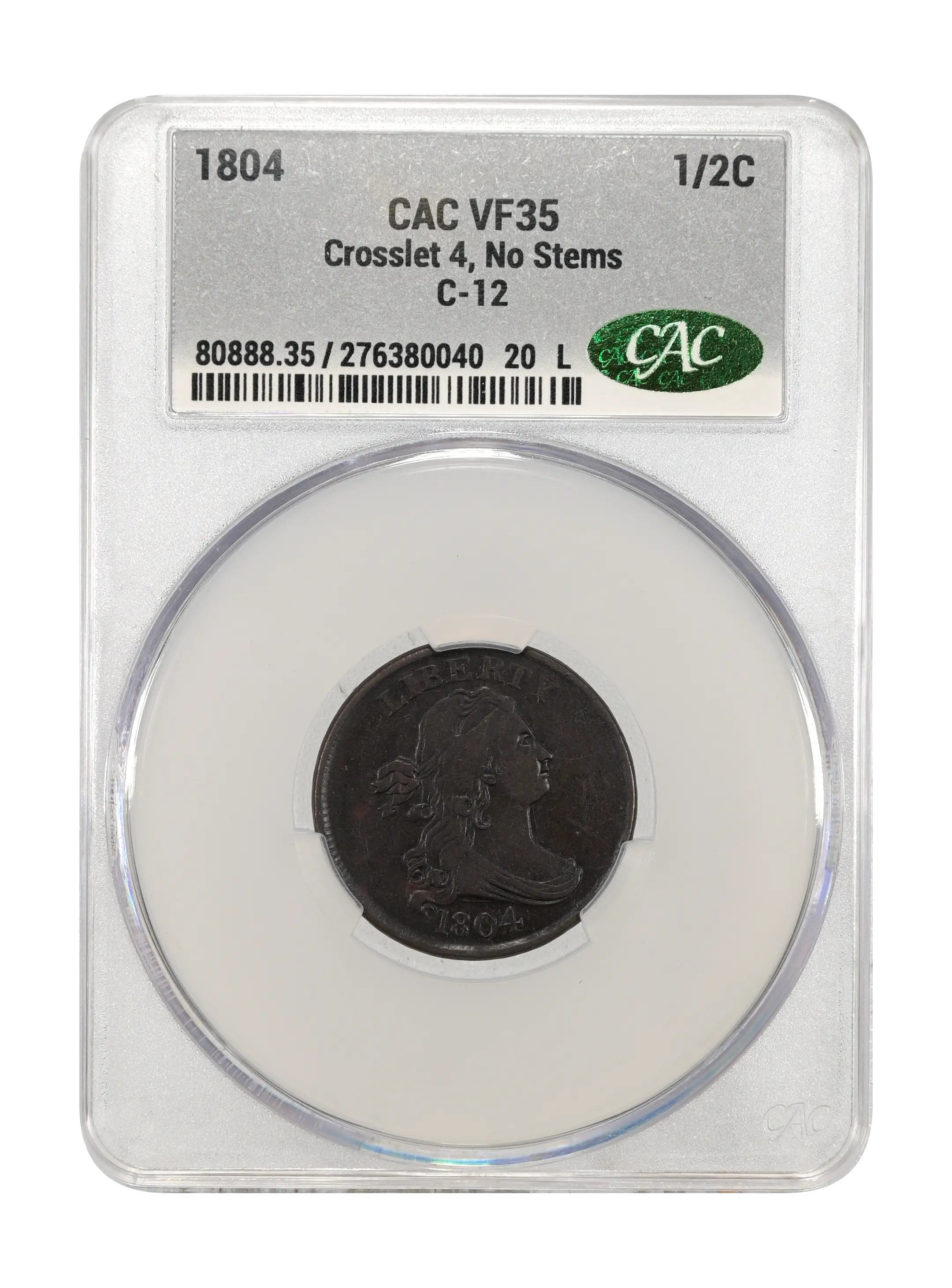 1804 1/2c Crosslet 4, No Stems, C-12 MS BN thumbnail 6