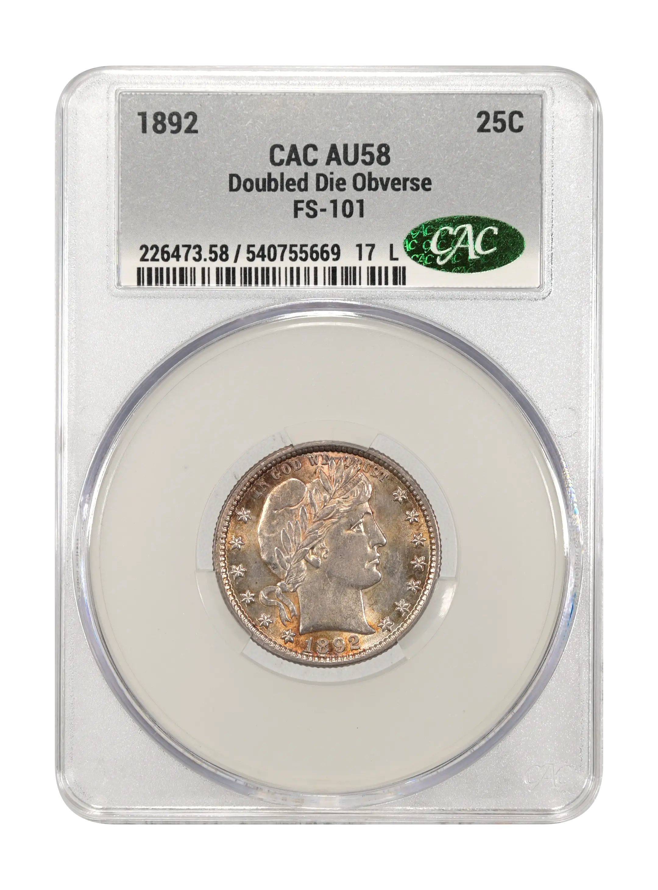 1892 25c Doubled Die Obverse, FS-101 MS thumbnail 7