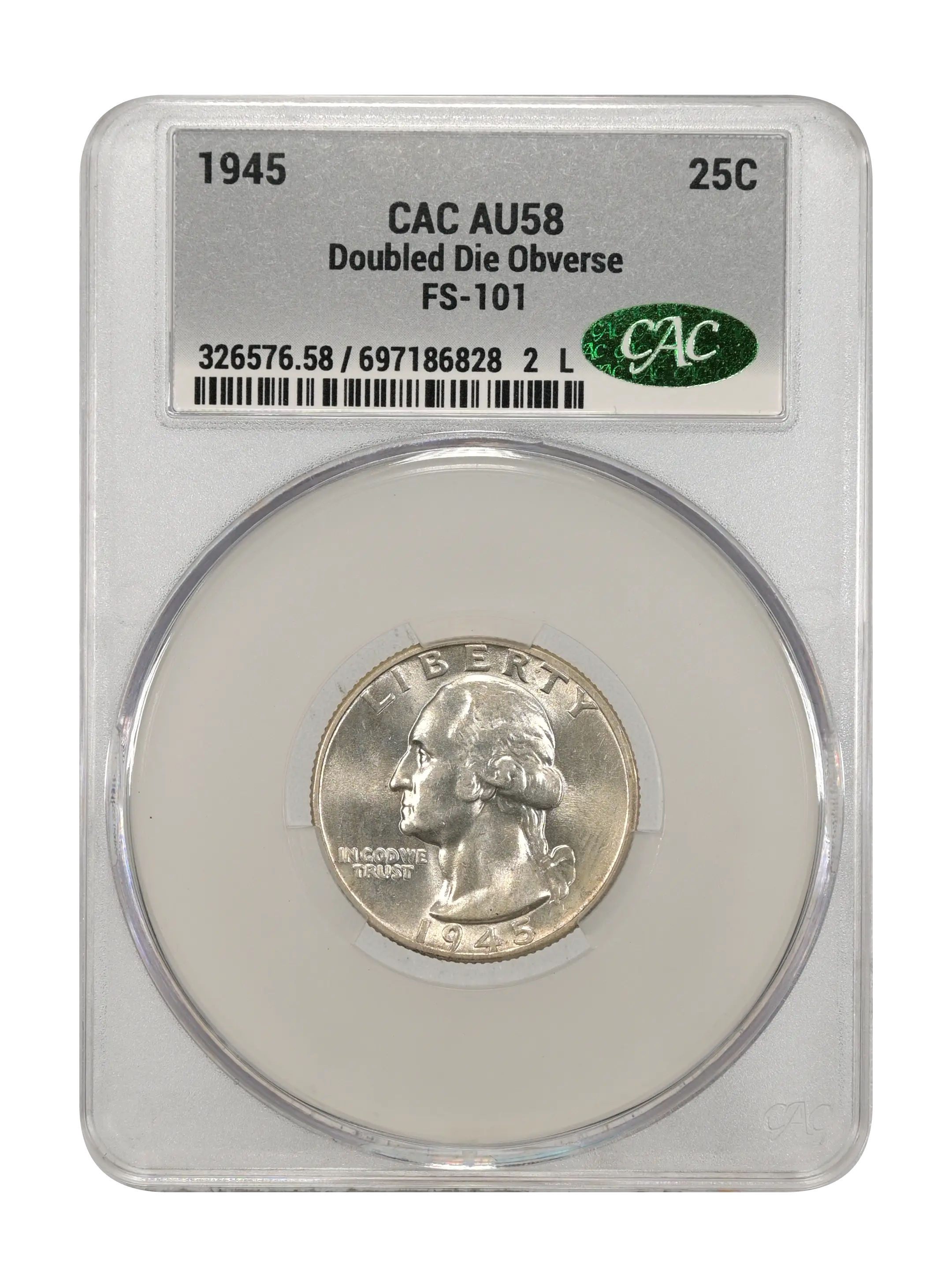 1945 25c Doubled Die Obverse, FS-101 MS thumbnail 4