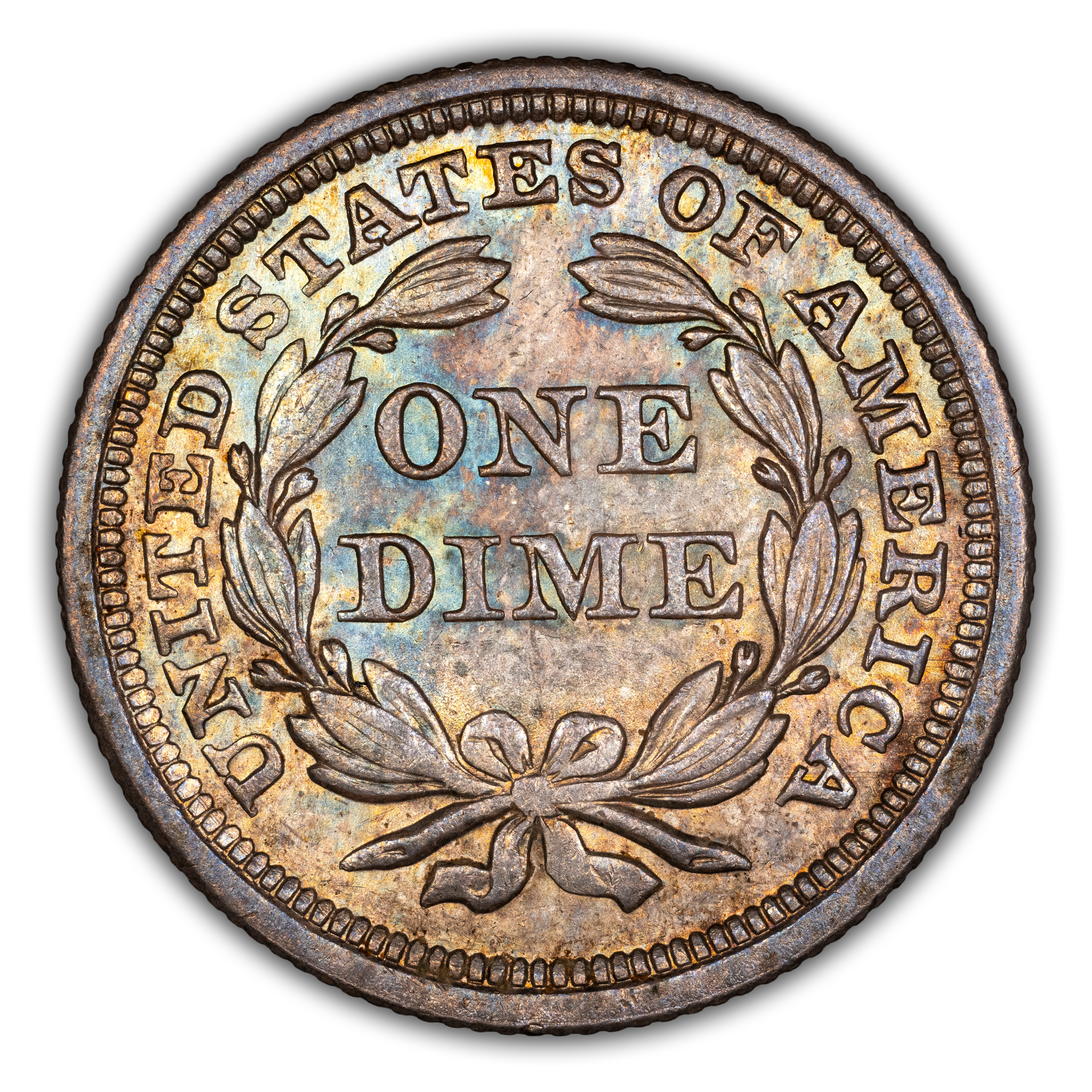 1842 10c Obverse Rim Cud, F-103A MS thumbnail 2