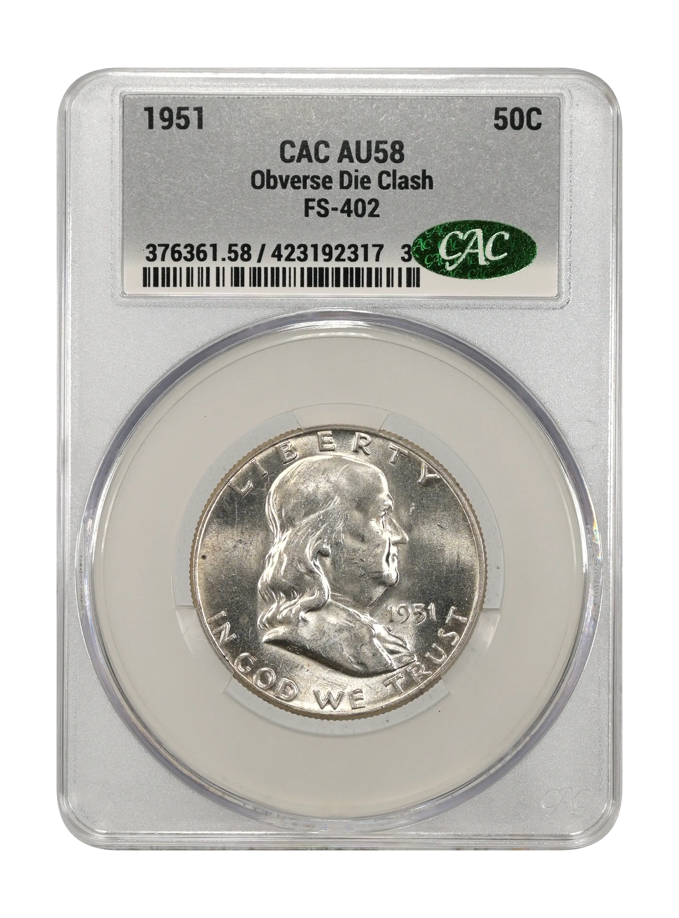 1951 50c Obverse Die Clash, FS-402 MS thumbnail 3